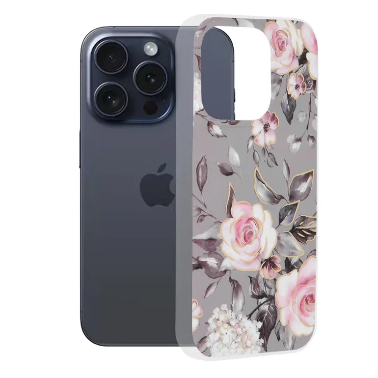 Custodia per Apple iPhone 15 Pro, Techsuit, Marble, Grigio - immagine 1