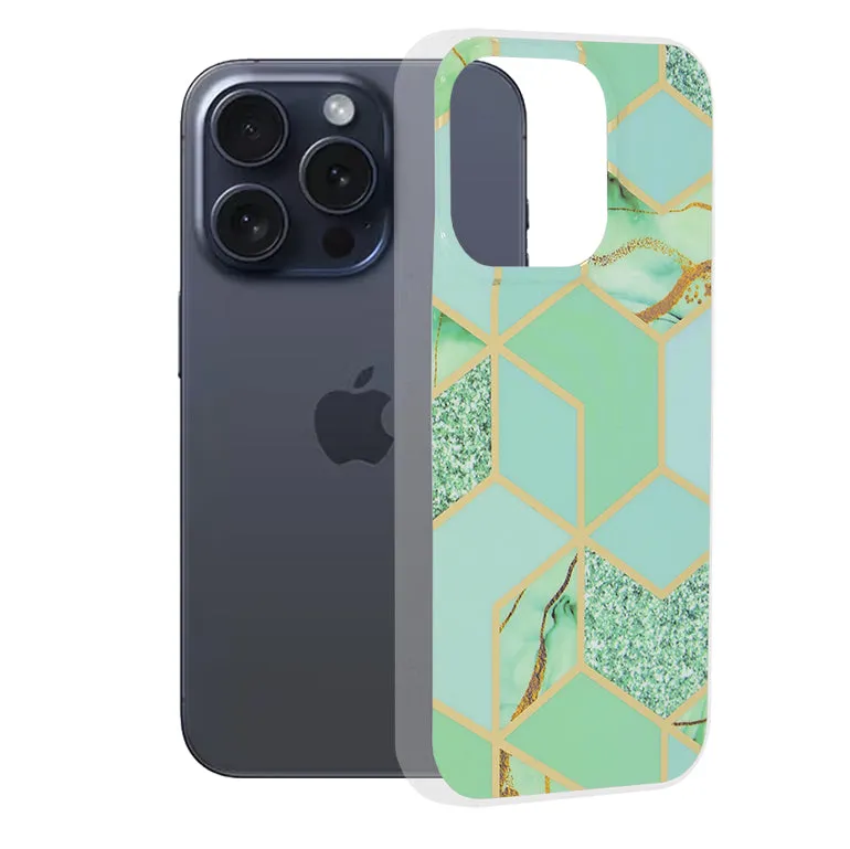 Custodia per Apple iPhone 15 Pro, Techsuit, Marble, Verde - immagine 1