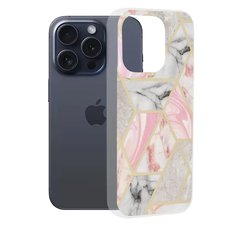 Custodia per Apple iPhone 15 Pro, Techsuit, Marble, Rosa - immagine 1