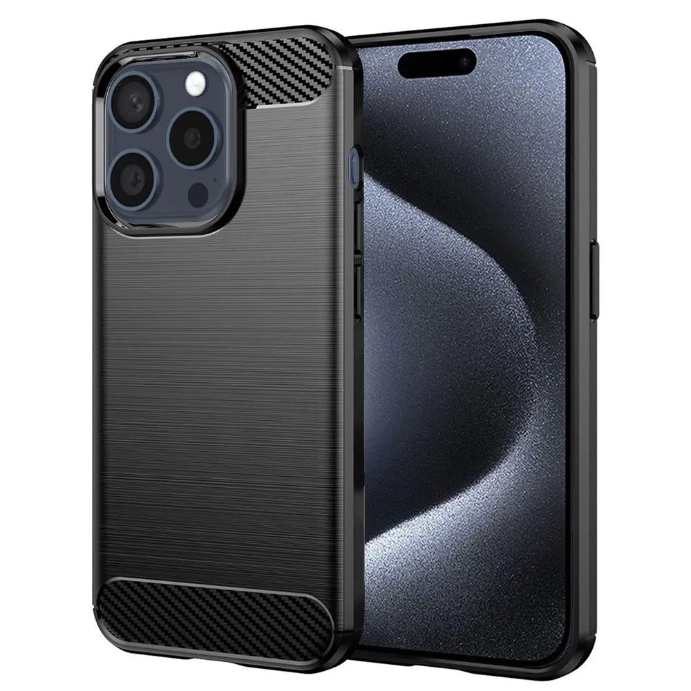 Custodia per Apple iPhone 15 Pro, Techsuit, Carbonio, Nera - immagine 1