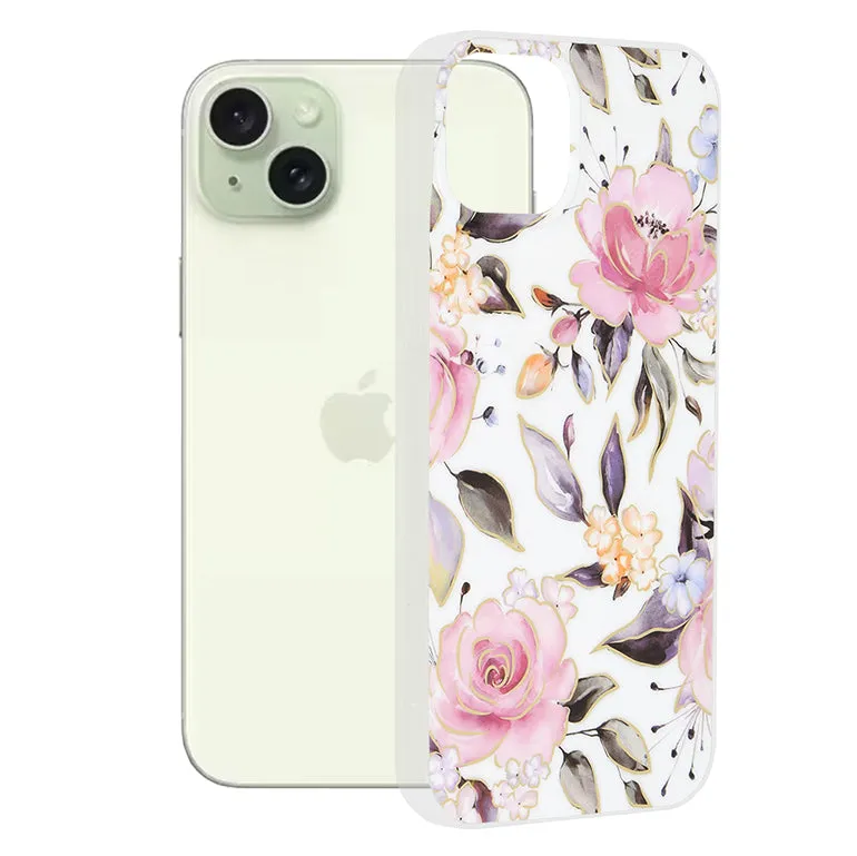 Custodia per Apple iPhone 15 Plus, Techsuit, Marble, Bianca - immagine 1