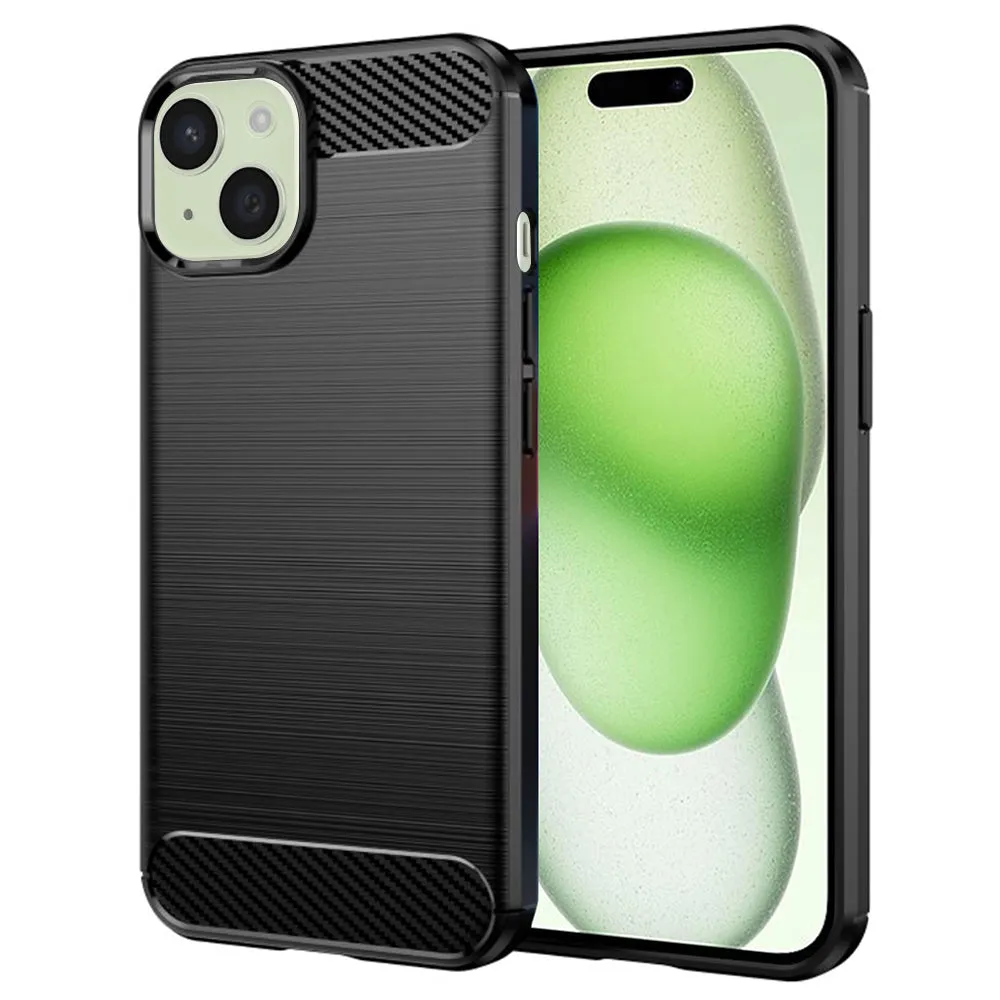 Custodia per Apple iPhone 15 Plus, Techsuit, Carbonio, Nera - immagine 1