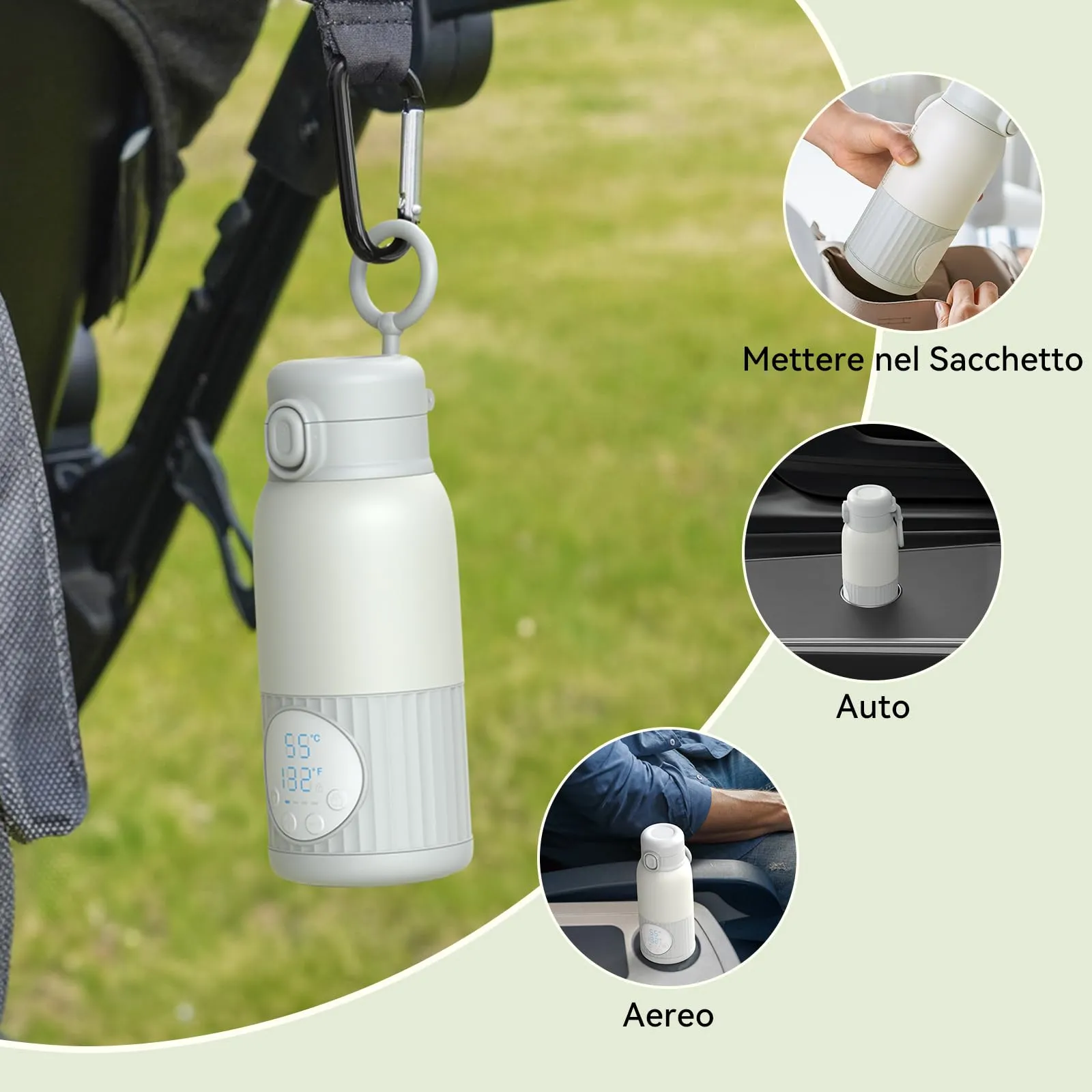 APZOKI Scaldabiberon portatile per bambini in viaggio, batteria da 380 ml, per latte materno, acqua 10000 mAh, riscaldamento rapido, controllo preciso della temperatura 100W lunga durata della (2026) - immagine 7