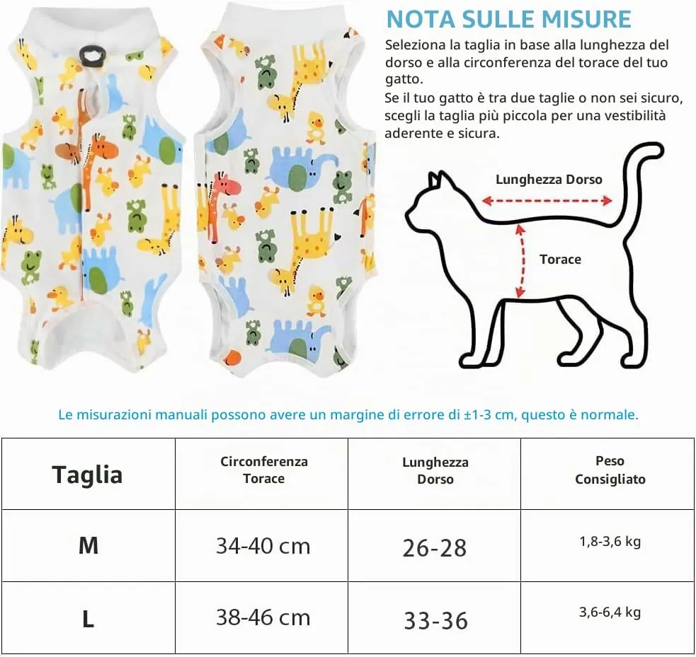 AYESY Tuta da Recupero per Gatti, 2 pezzi Body Gatto Post Operatorio M - immagine 2