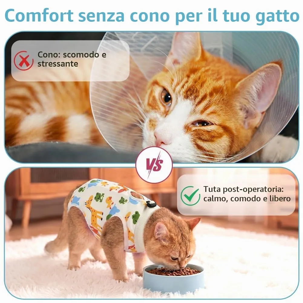 AYESY Tuta da Recupero per Gatti, 2 pezzi Body Gatto Post Operatorio M - immagine 4