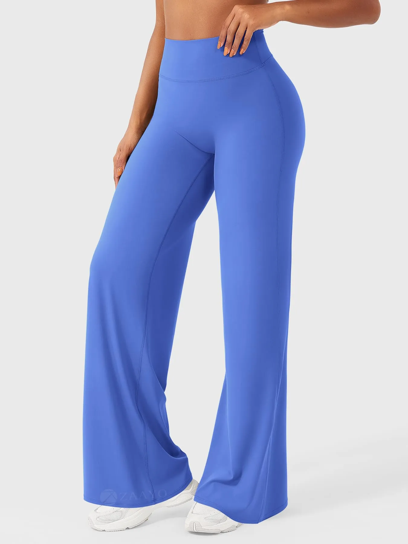 ZAAYO Leggings dritti da donna, senza cuciture, svasati, per yoga, palestra, Blu, L extra lungo - immagine 4