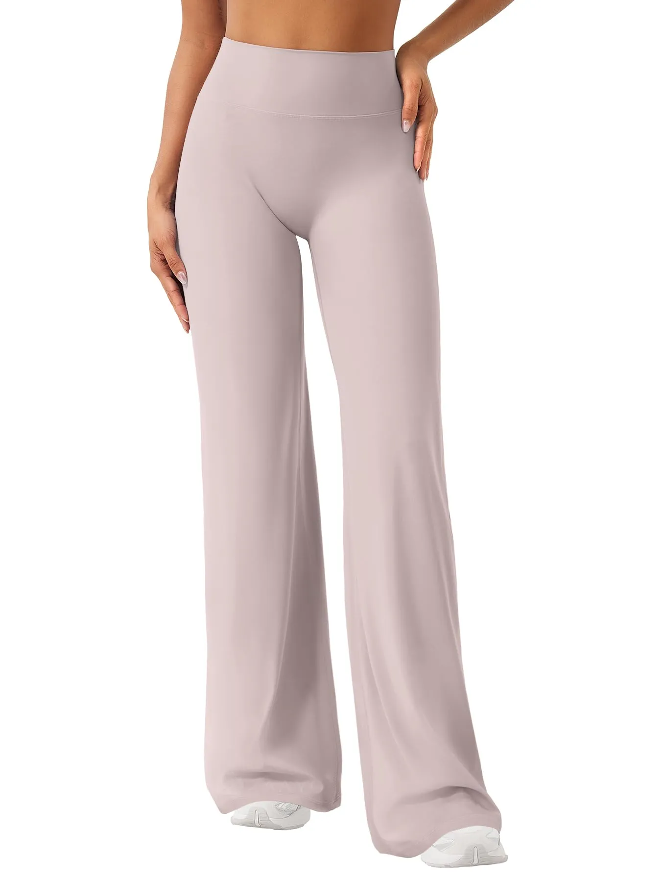 ZAAYO Leggings dritti da donna, senza cuciture, svasati, pantaloni da yoga e palestra, rosa antico, M extra lungo - immagine 1