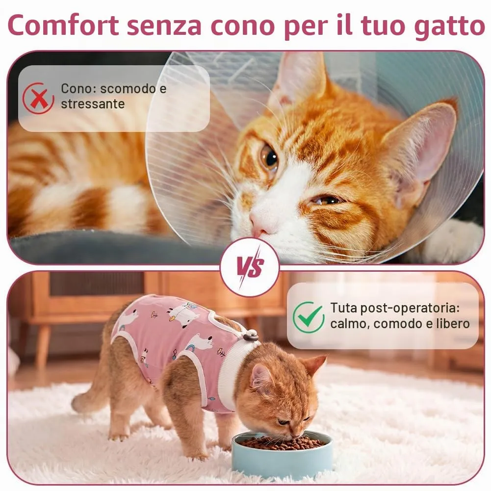 AYESY Tuta da Recupero per Gatti, 2 pezzi Body Gatto Post Operatorio L - immagine 4