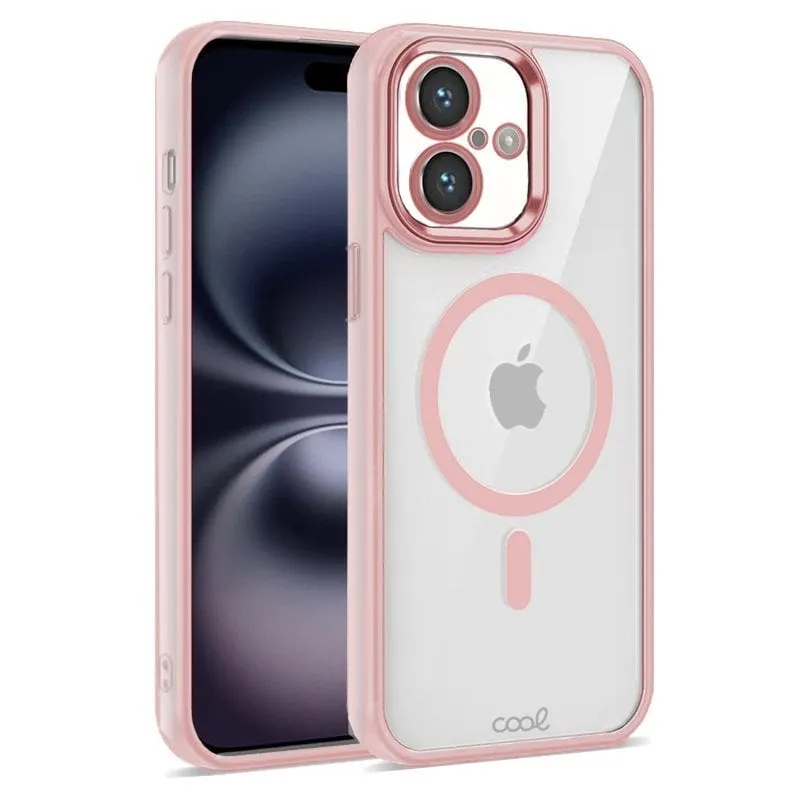 Custodia magnetica trasparente e cool con bordo rosa per iPhone 16 - immagine 1