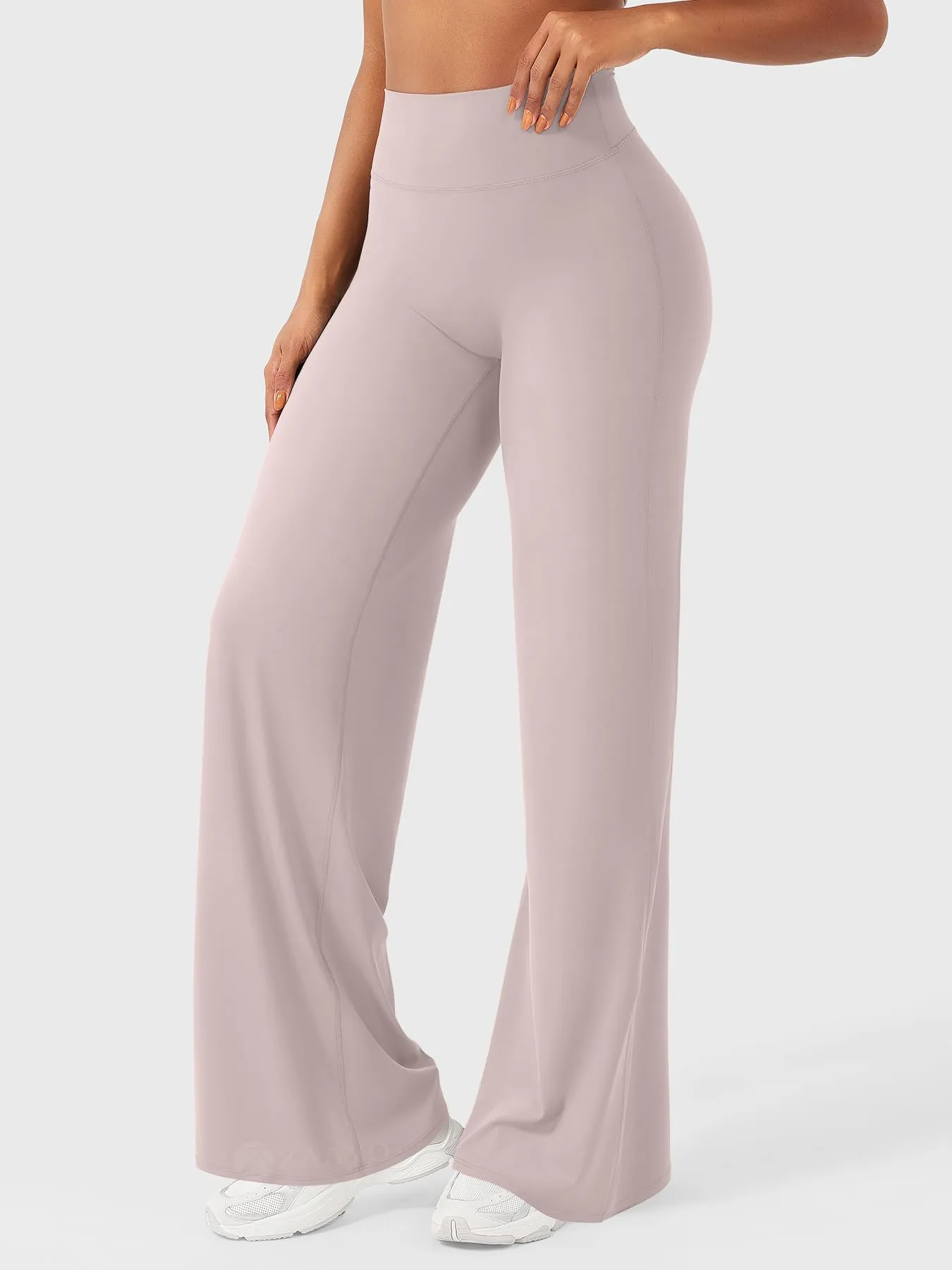 ZAAYO Leggings dritti da donna, senza cuciture, svasati, per yoga, palestra, rosa antico, L extra lungo - immagine 4