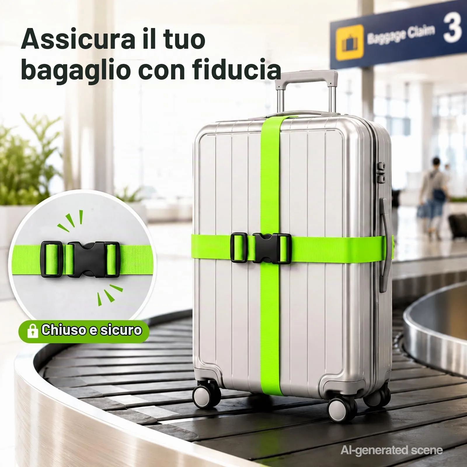 Vinabo 4 Cinghie Regolabili per Bagagli, 5 X 200 Cm, Nere + Verde - immagine 3