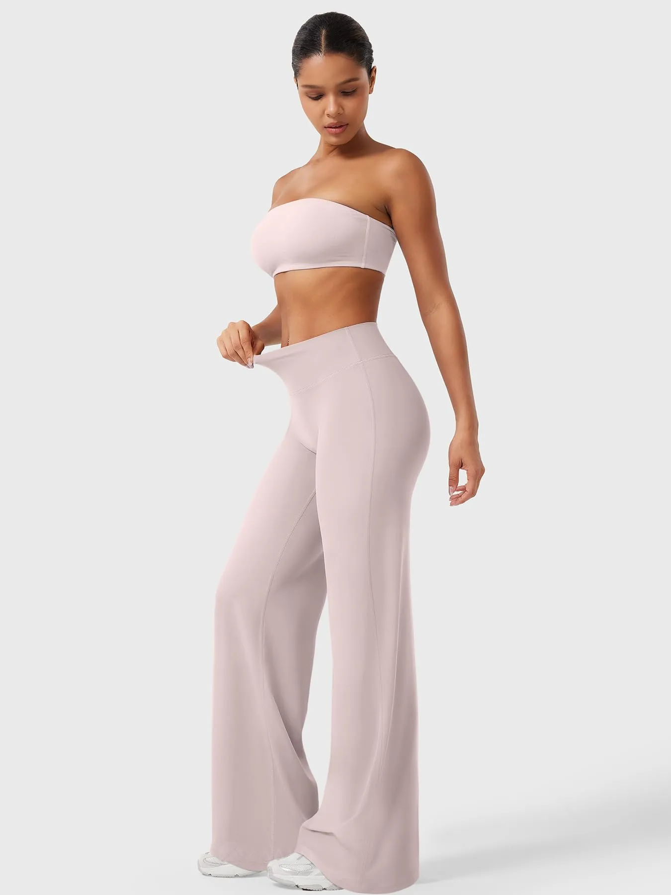 ZAAYO Leggings dritti da donna, senza cuciture, svasati, pantaloni da yoga, da palestra, rosa antico, XS Extra Lang - immagine 5