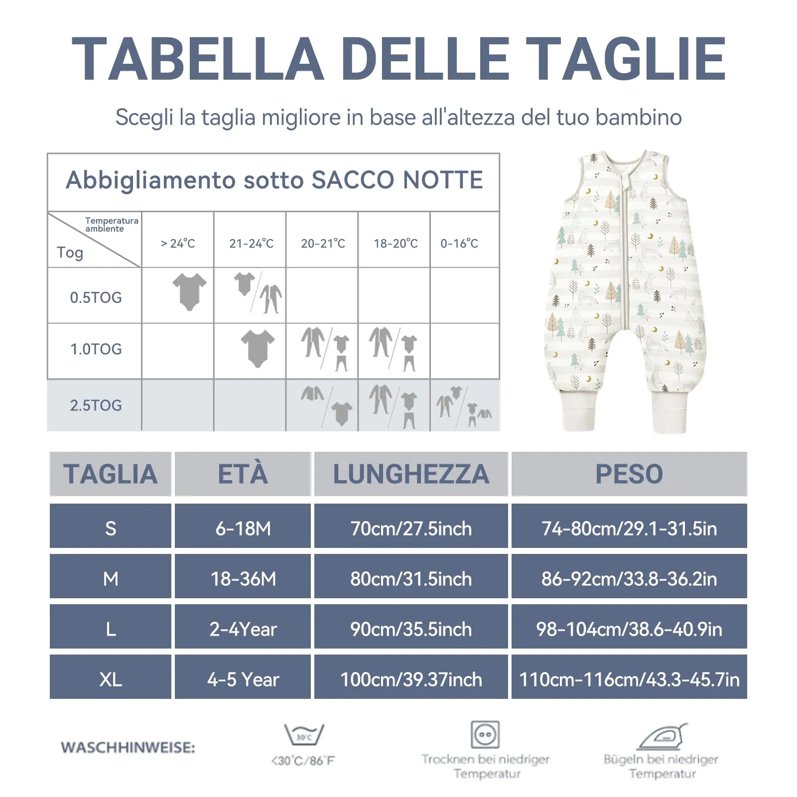 ToyaTec Sacco nanna con piedini, 2,5 Tog, super morbido, realizzato in rayon di bambù, per bambini, in fibra di bambù, per l'inverno, per l'autunno e l'inverno, Grigio, 80cm (18-36 Mesi) - immagine 5