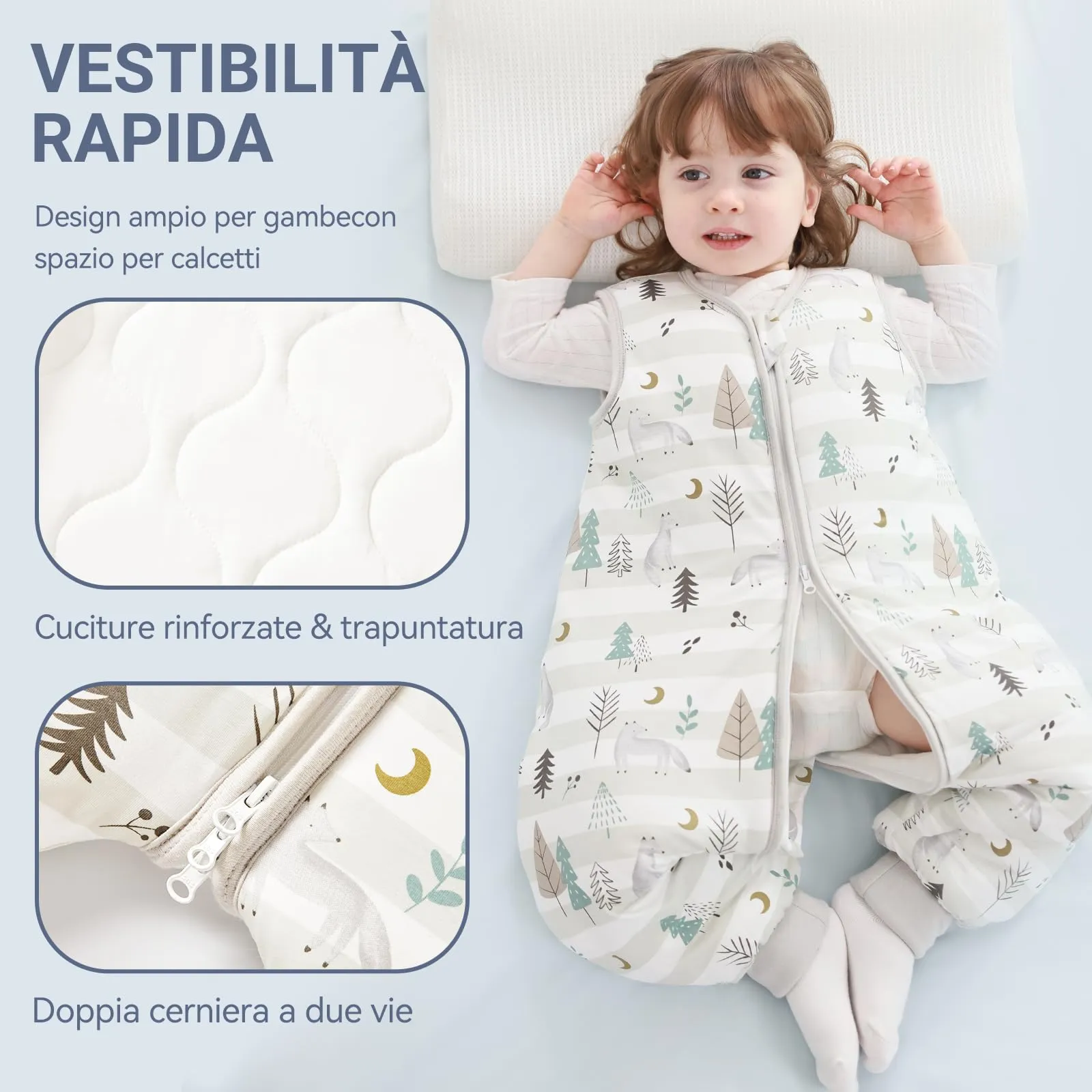 ToyaTec Sacco nanna con piedini, 2,5 Tog, super morbido, realizzato in rayon di bambù, per bambini, in fibra di bambù, per l'inverno, per l'autunno e l'inverno, Grigio, 80cm (18-36 Mesi) - immagine 7