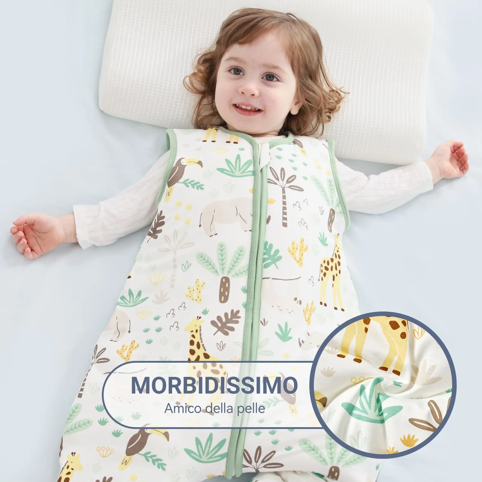 ToyaTec Sacco nanna con piedi, 2,5 Tog, super morbido, realizzato in rayon di bambù, per bambini, in fibra di bambù, per l'inverno, per l'autunno e l'inverno (Giraffa, 90cm (2-4 Jahre)) - immagine 4