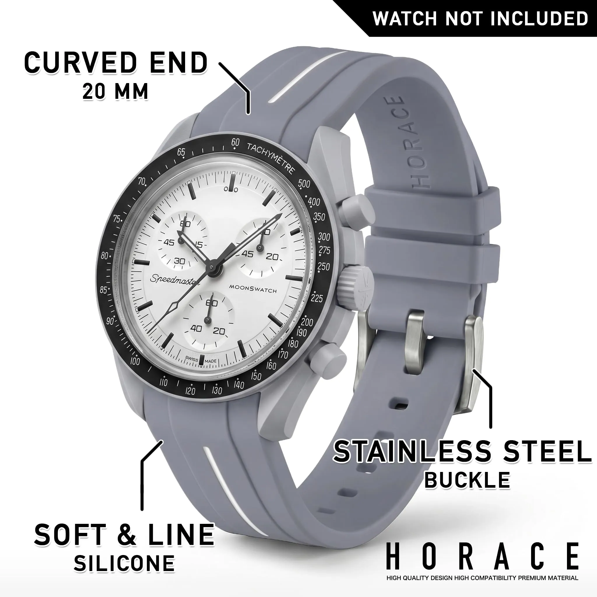 HORACE Cinturino 20mm silicone per Omega x Swatch MoonSwatch (Grigio L.Bco) - immagine 2