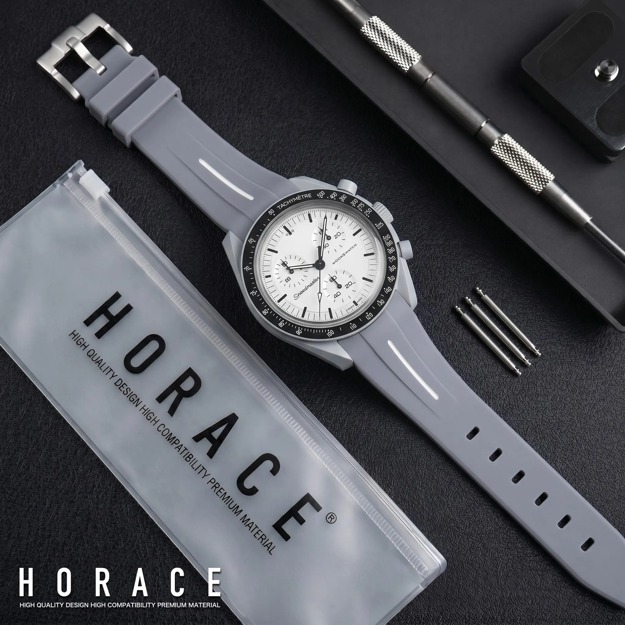 HORACE Cinturino 20mm silicone per Omega x Swatch MoonSwatch (Grigio L.Bco) - immagine 3