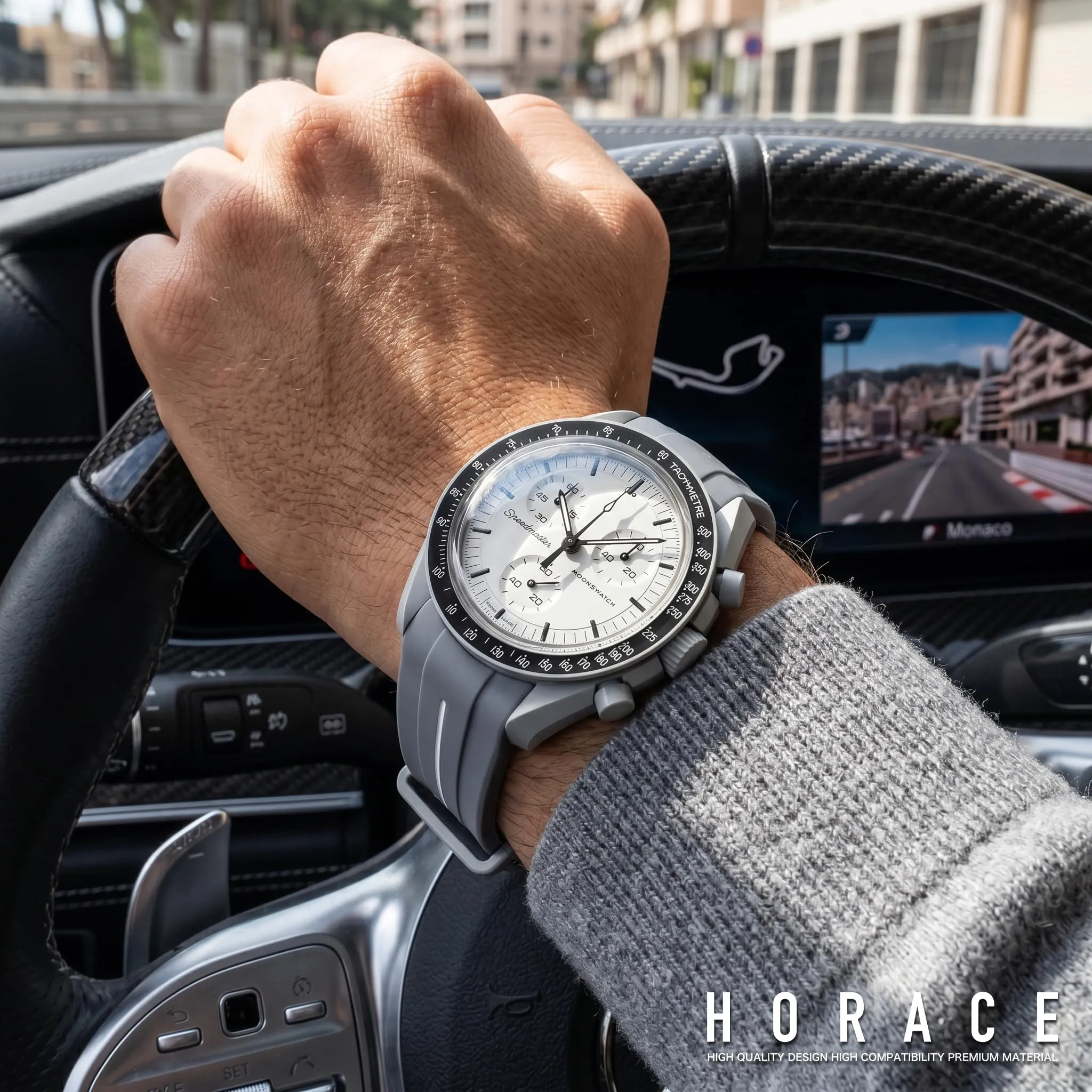 HORACE Cinturino 20mm silicone per Omega x Swatch MoonSwatch (Grigio L.Bco) - immagine 4