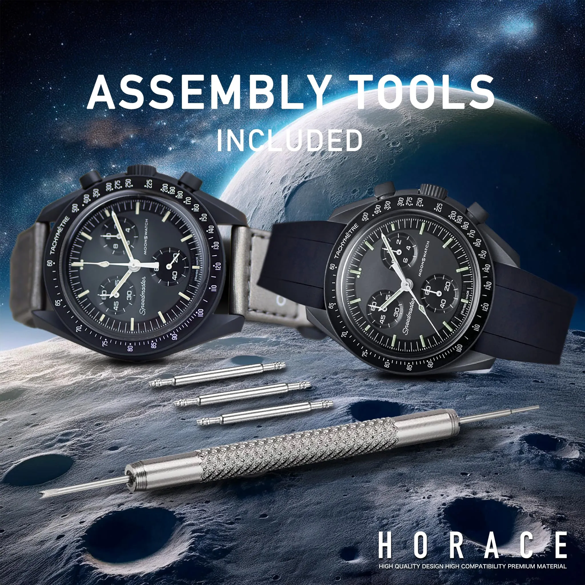 HORACE Cinturino 20mm silicone per Omega x Swatch MoonSwatch (Grigio L.Bco) - immagine 5