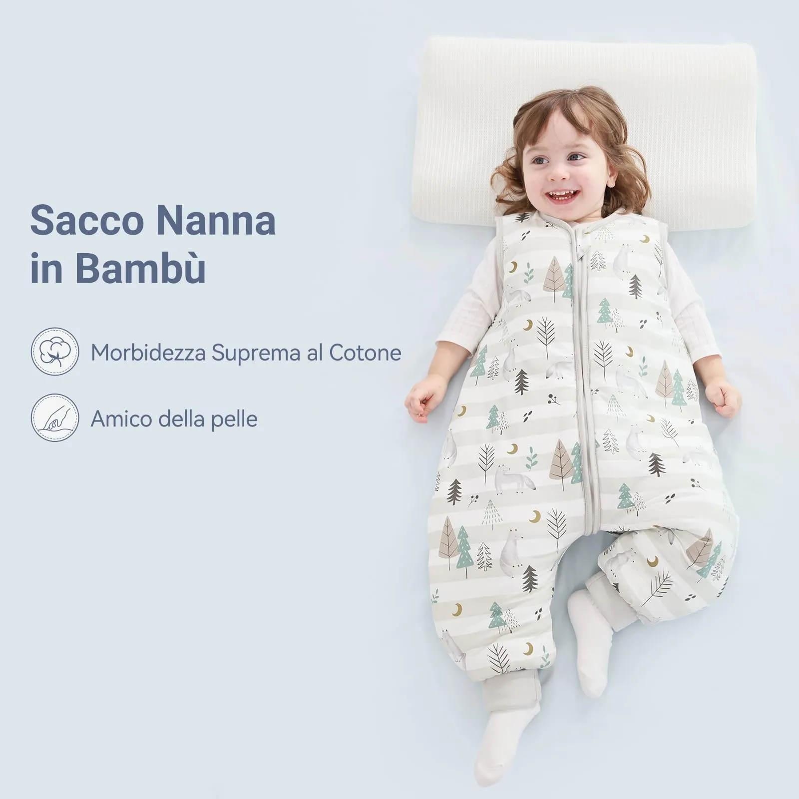 ToyaTec Sacco nanna con piedini, 2,5 Tog, super morbido, realizzato in rayon di bambù, per bambini, in fibra di bambù, per l'inverno, per l'autunno e l'inverno,Grigio, 100cm (4-5 Jahre) - immagine 3
