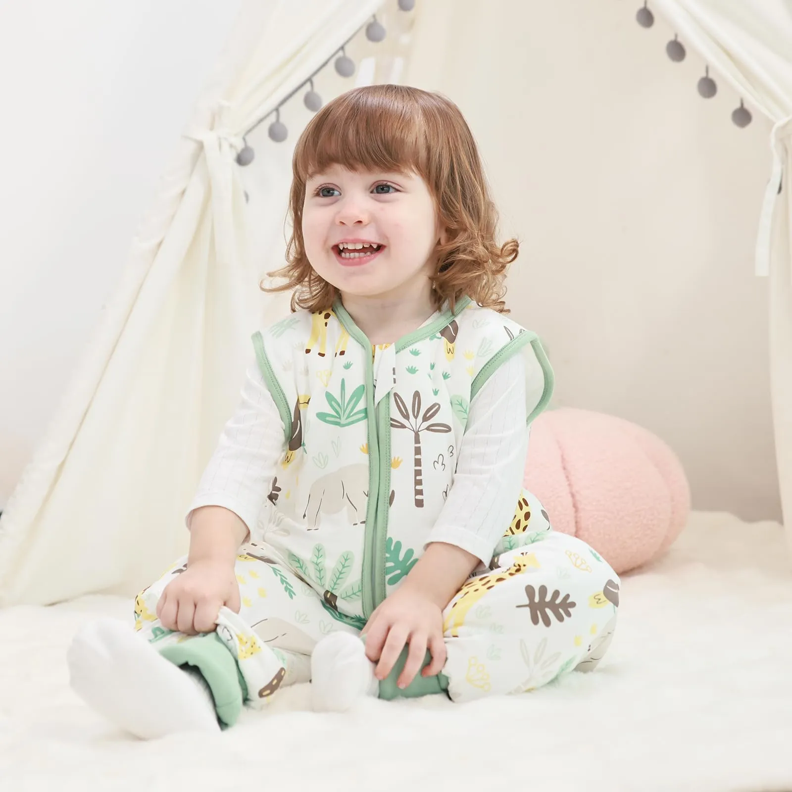 ToyaTec Sacco nanna con piedi, 2,5 Tog, super morbido, realizzato in rayon di bambù, per bambini, in fibra di bambù, per l'inverno, per l'autunno e l'inverno (Giraffa, 70cm (6-18 Mesi)) - immagine 8