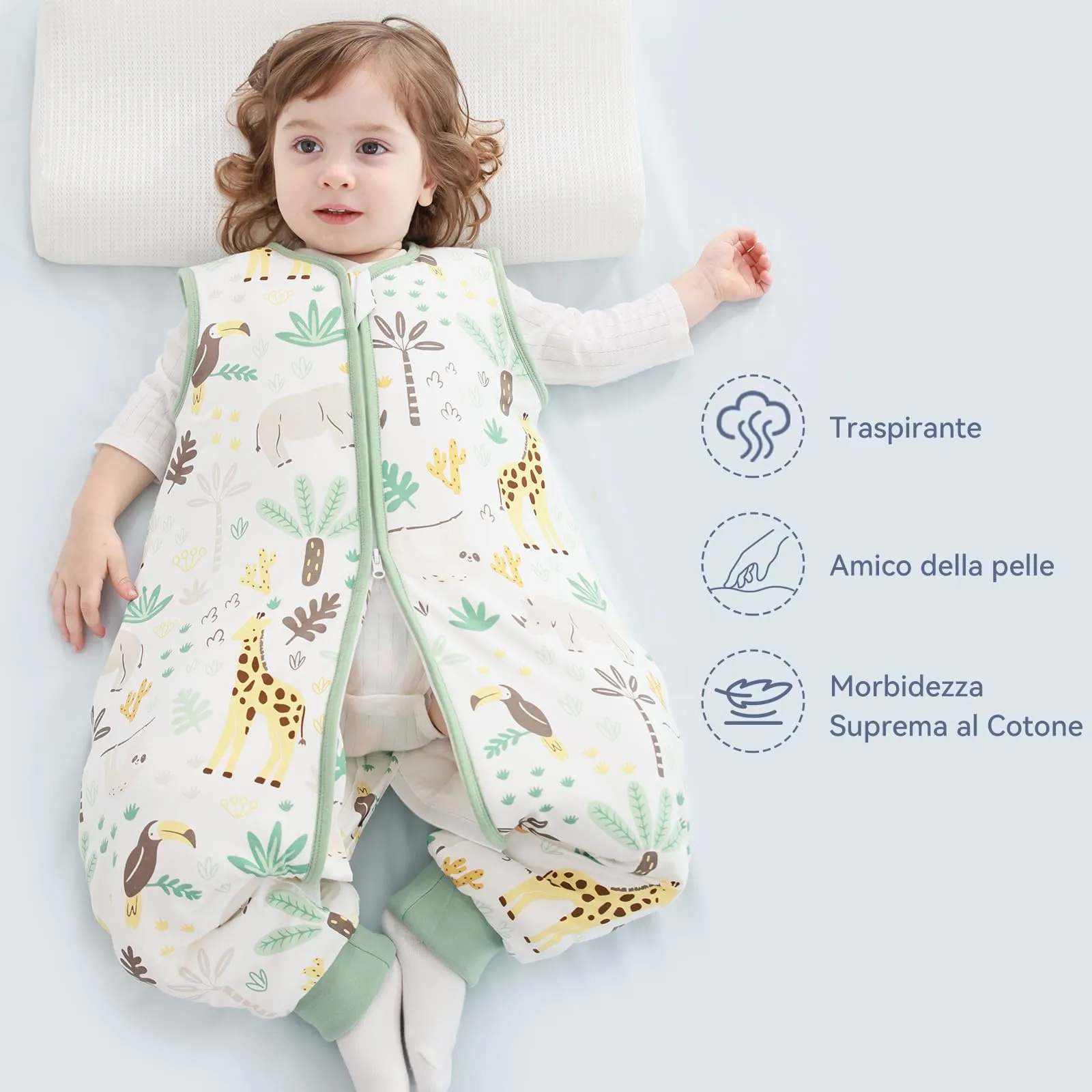 ToyaTec Sacco nanna con piedi, 2,5 Tog, super morbido, realizzato in rayon di bambù, per bambini, in fibra di bambù, per l'inverno, per l'autunno e l'inverno (Giraffa, 100cm (4-5 Jahre)) - immagine 6
