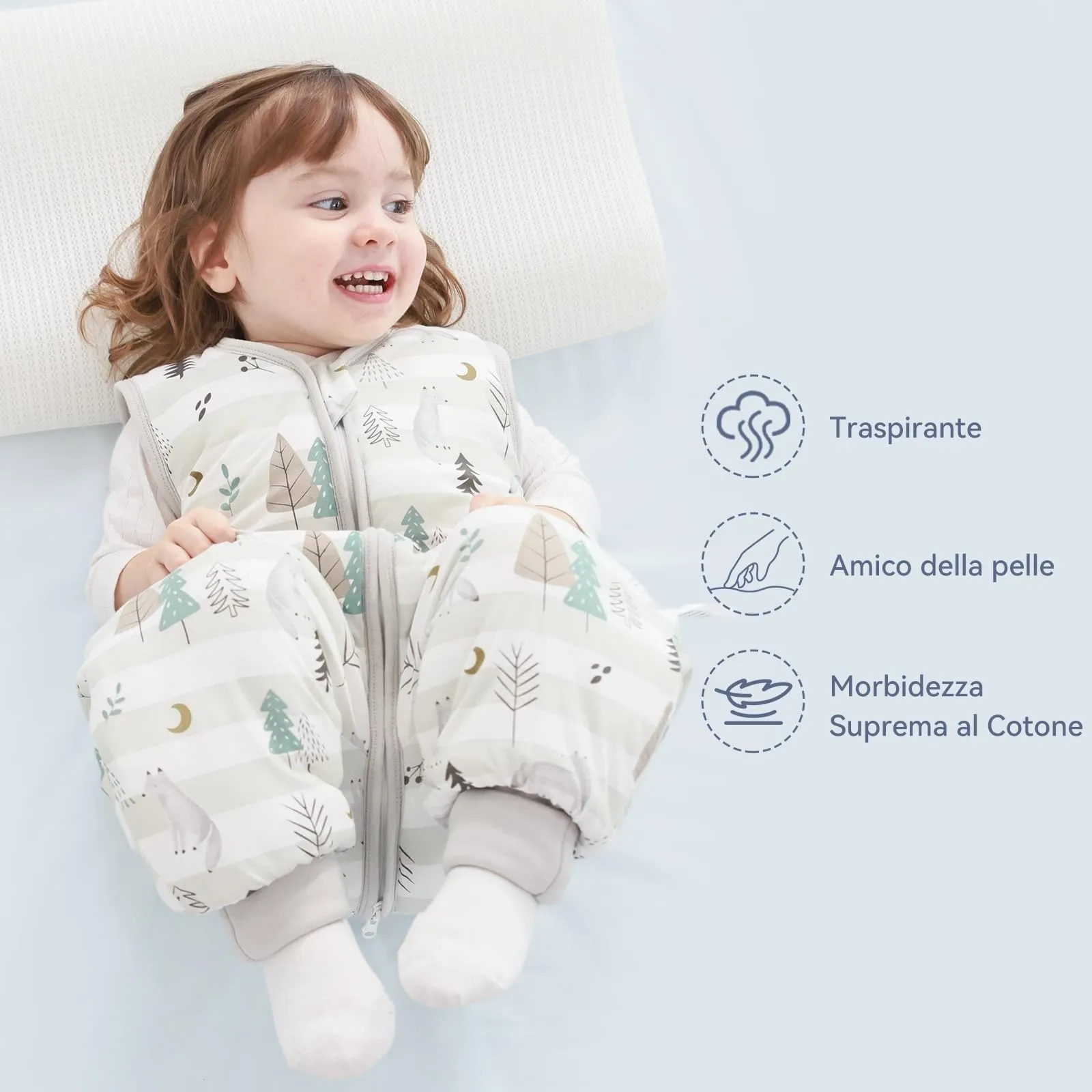 ToyaTec Sacco nanna con piedini, 2,5 Tog, super morbido, realizzato in rayon di bambù, per bambini, in fibra di bambù, per l'inverno, per l'autunno e l'inverno, Grigio, 70cm (6-18 Mesi) - immagine 6
