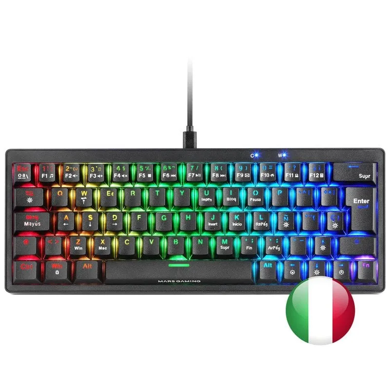 Mars Gaming MKMINIPRO Tastiera Meccanica RGB 60% Switch Silenzioso Nero Italiano - immagine 1