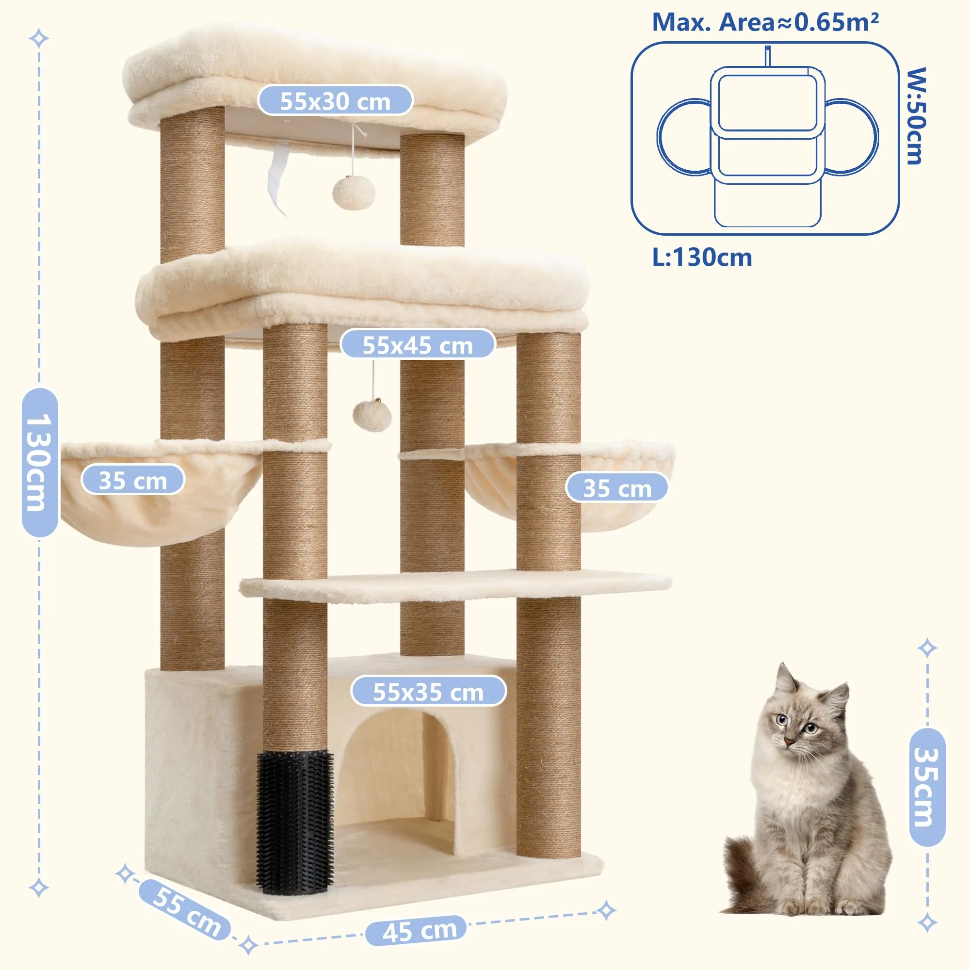 Hey-brother Tiragraffi per Gatti, Colonna sisal 8cm spessa, Cuccia, MPJ02MJ - immagine 2