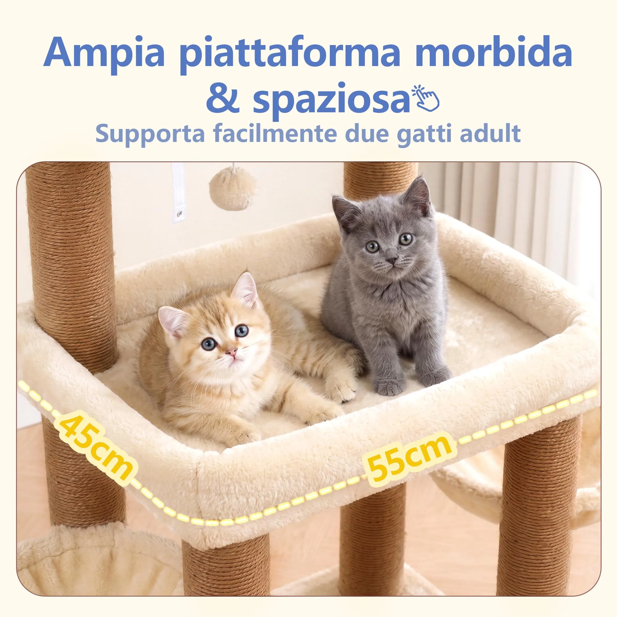 Hey-brother Tiragraffi per Gatti, Colonna sisal 8cm spessa, Cuccia, MPJ02MJ - immagine 4
