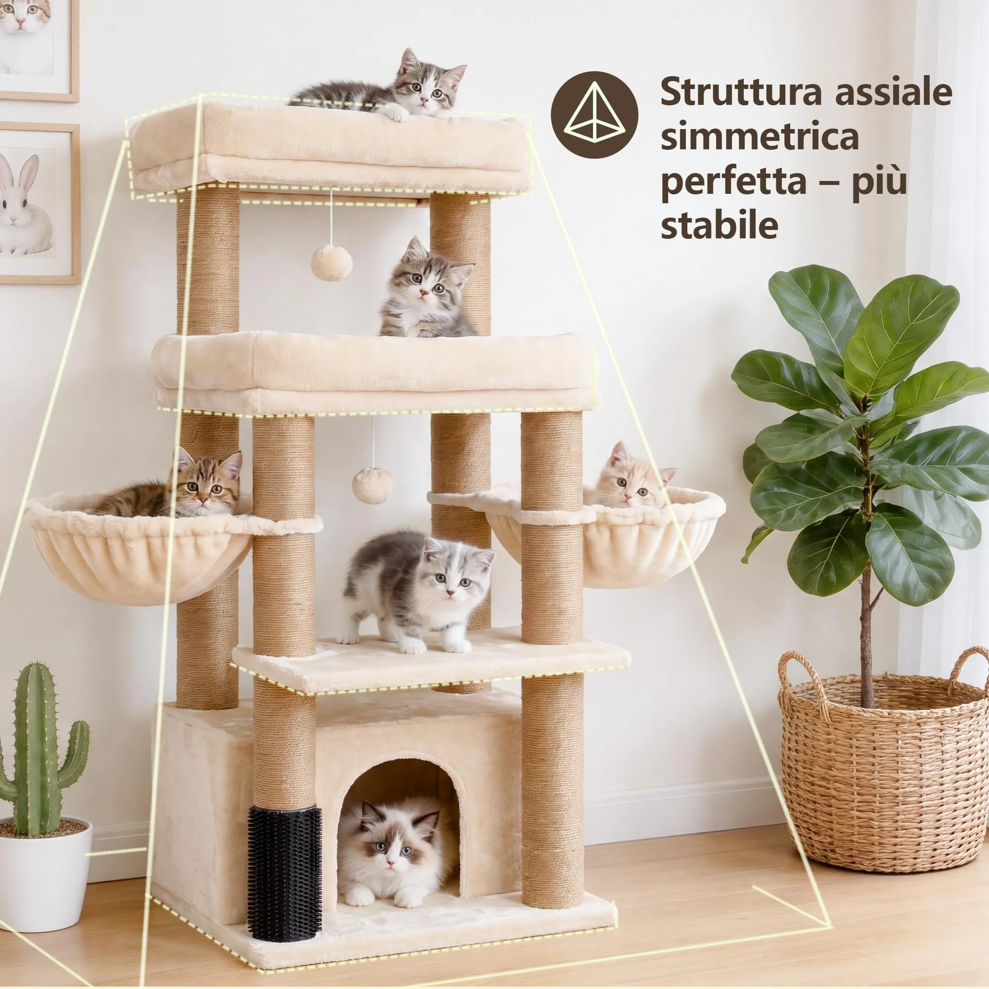 Hey-brother Tiragraffi per Gatti, Colonna sisal 8cm spessa, Cuccia, MPJ02MJ - immagine 5