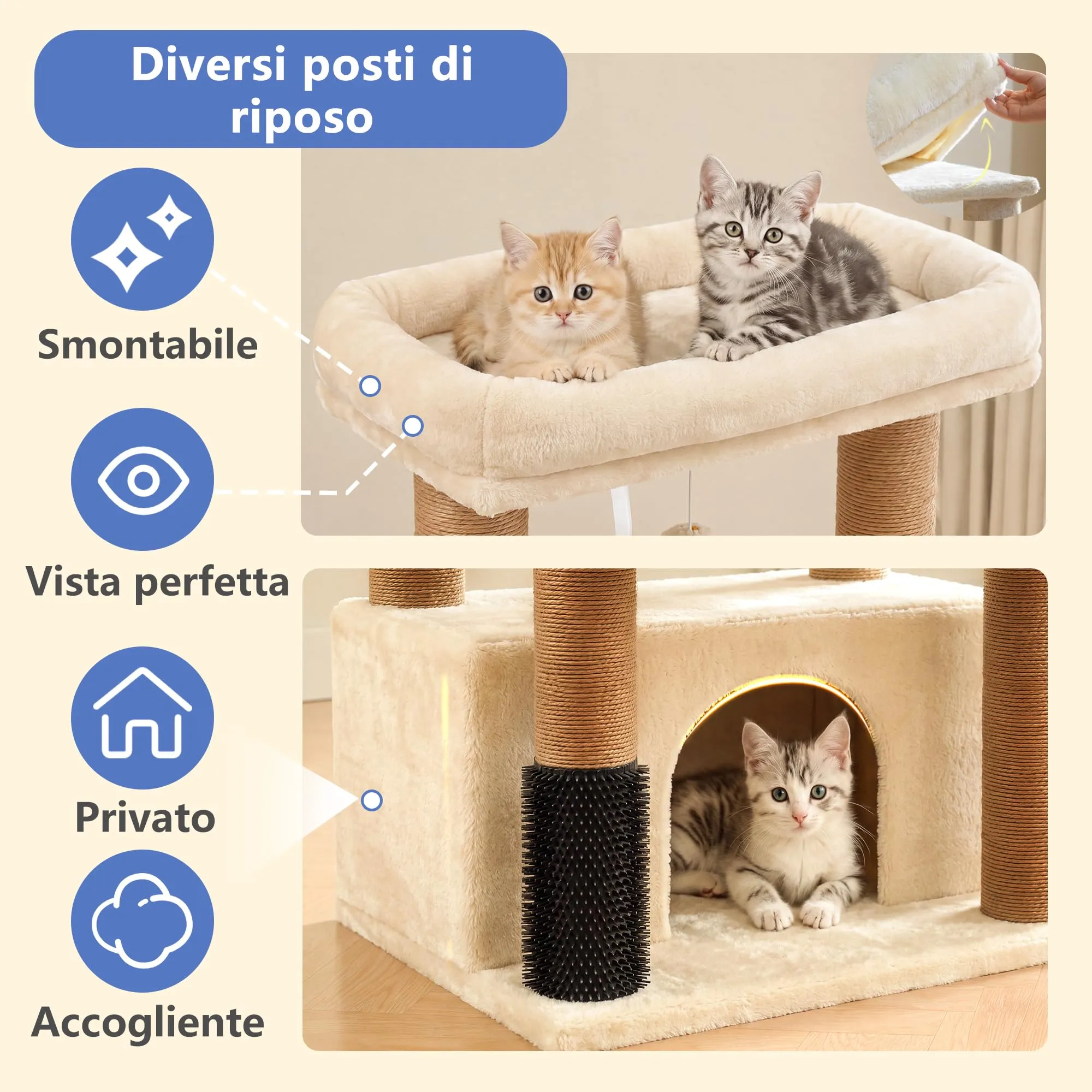Hey-brother Tiragraffi per Gatti, Colonna sisal 8cm spessa, Cuccia, MPJ02MJ - immagine 6