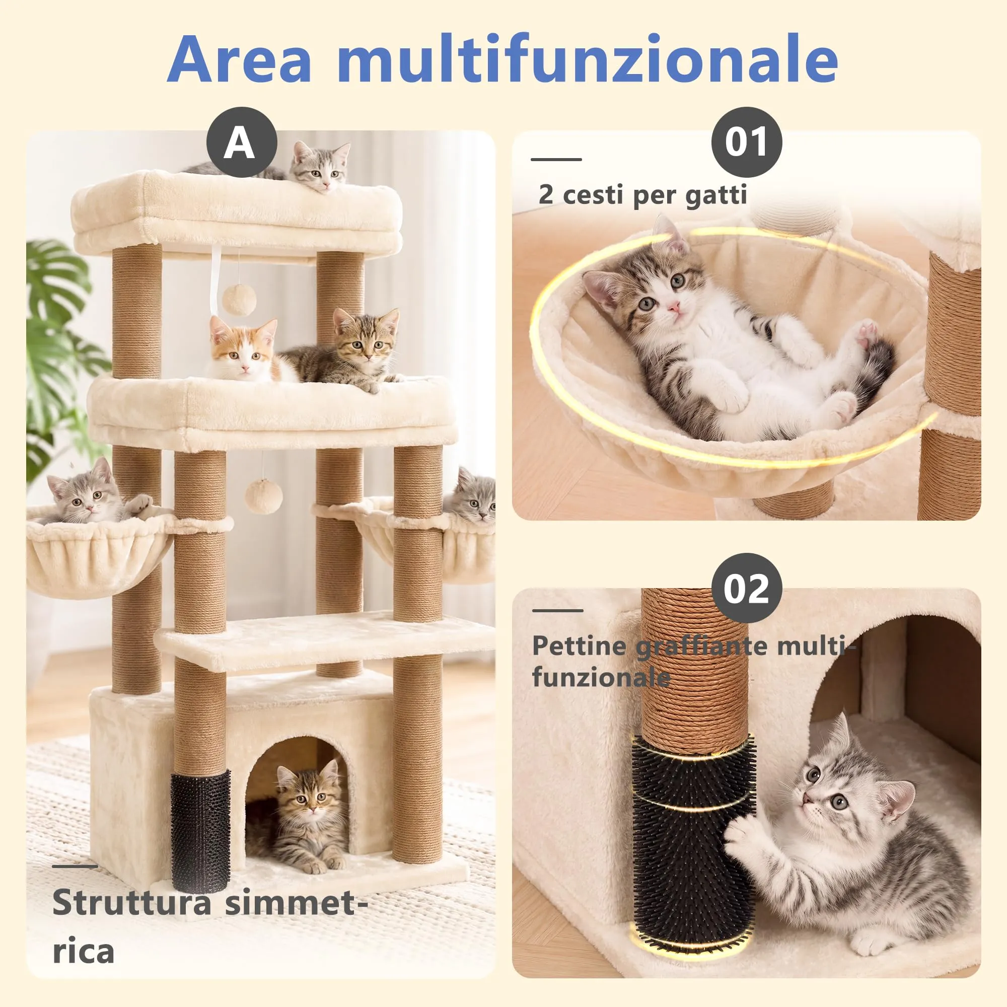 Hey-brother Tiragraffi per Gatti, Colonna sisal 8cm spessa, Cuccia, MPJ02MJ - immagine 7