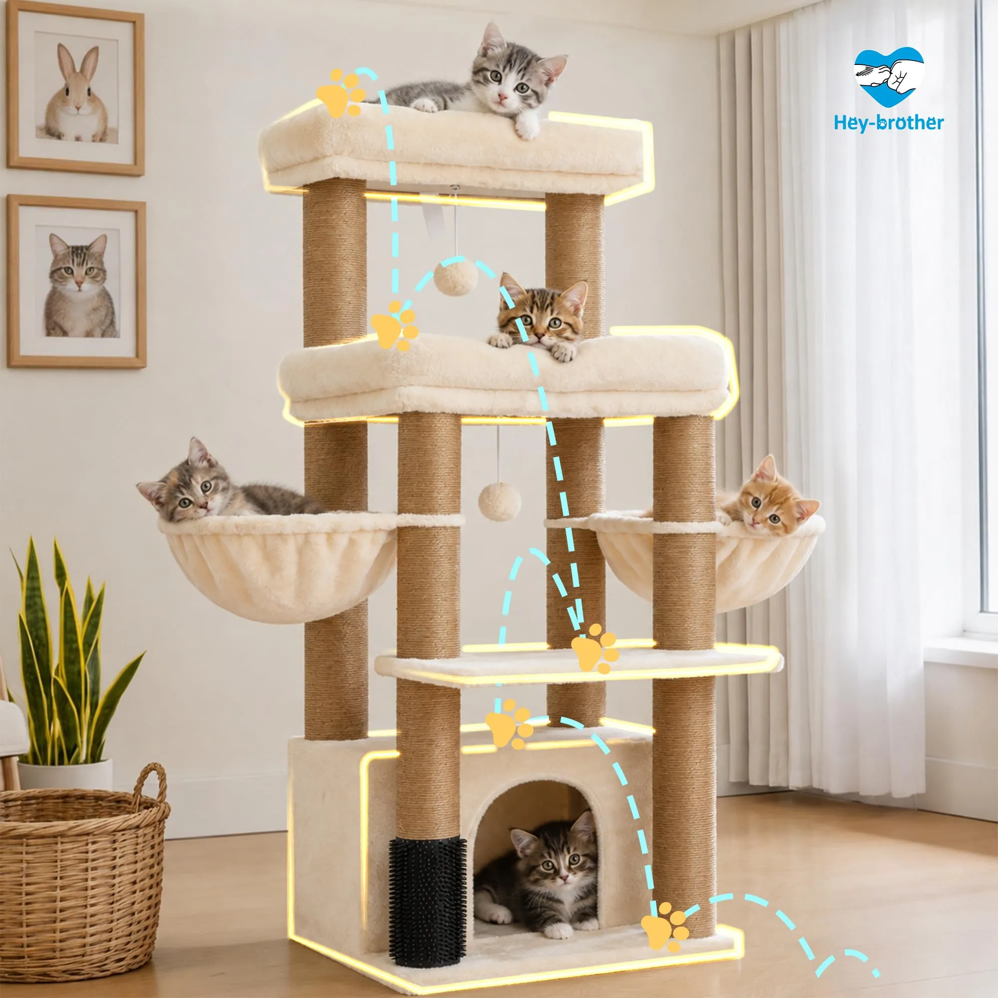 Hey-brother Tiragraffi per Gatti, Colonna sisal 8cm spessa, Cuccia, MPJ02MJ - immagine 9