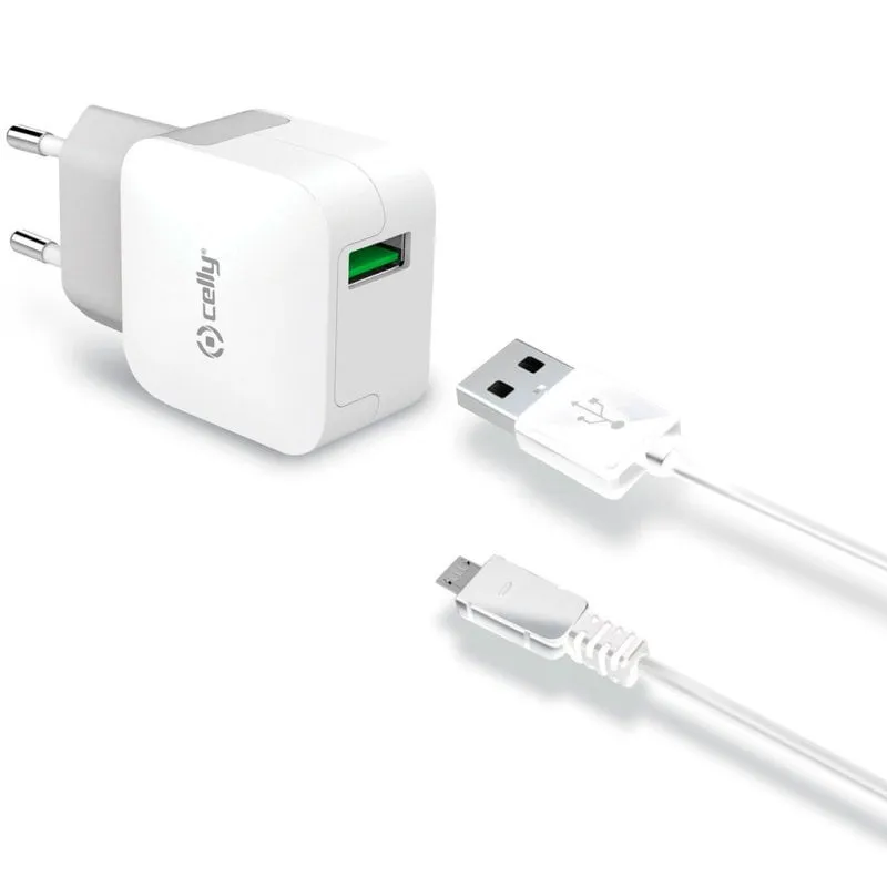 Caricabatterie ultra veloce Celly da 2,4 Ah con cavo micro USB bianco - immagine 1