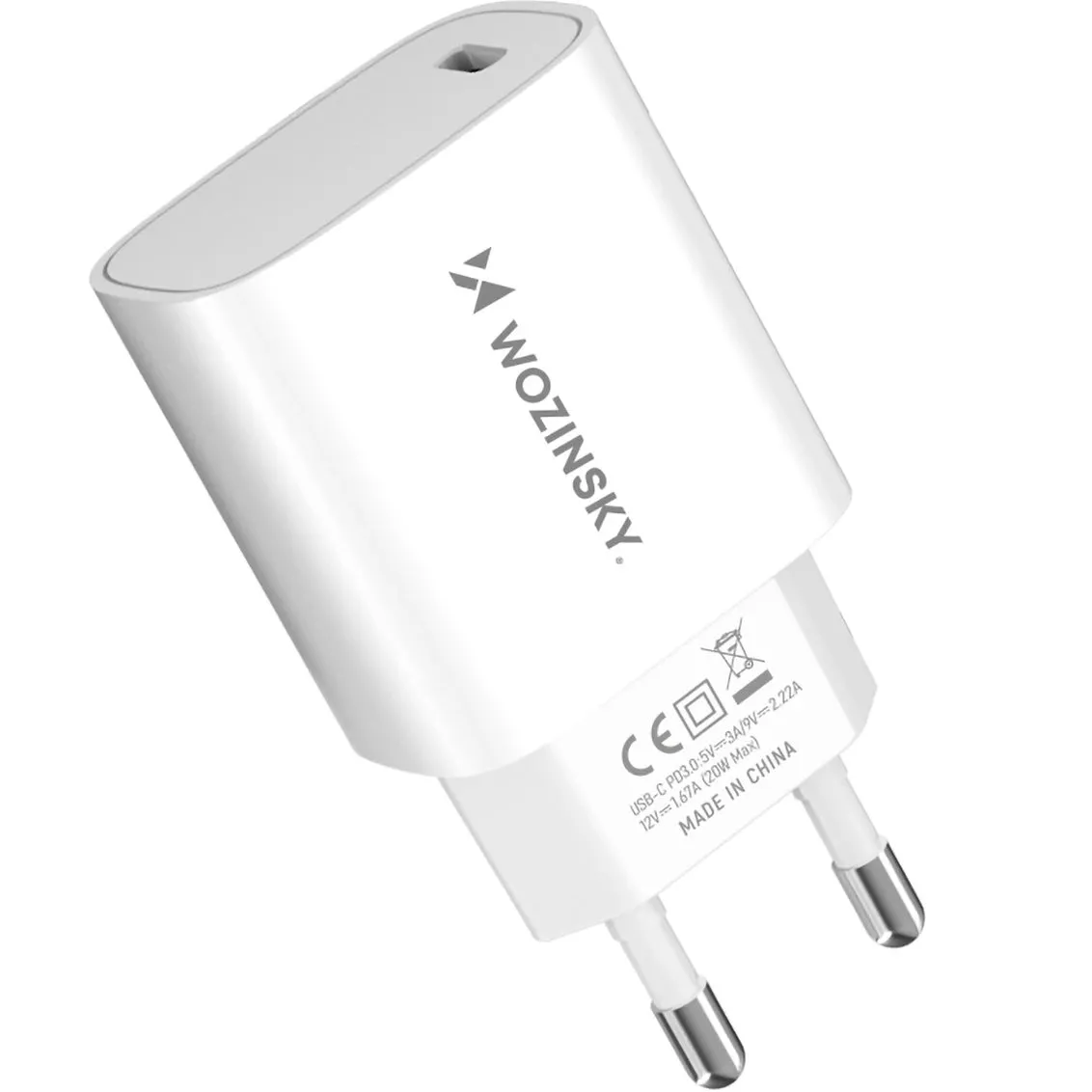 Caricatore da rete WZK WGWCCW, 20W, 3A, 1 x USB-C, Bianco - immagine 1