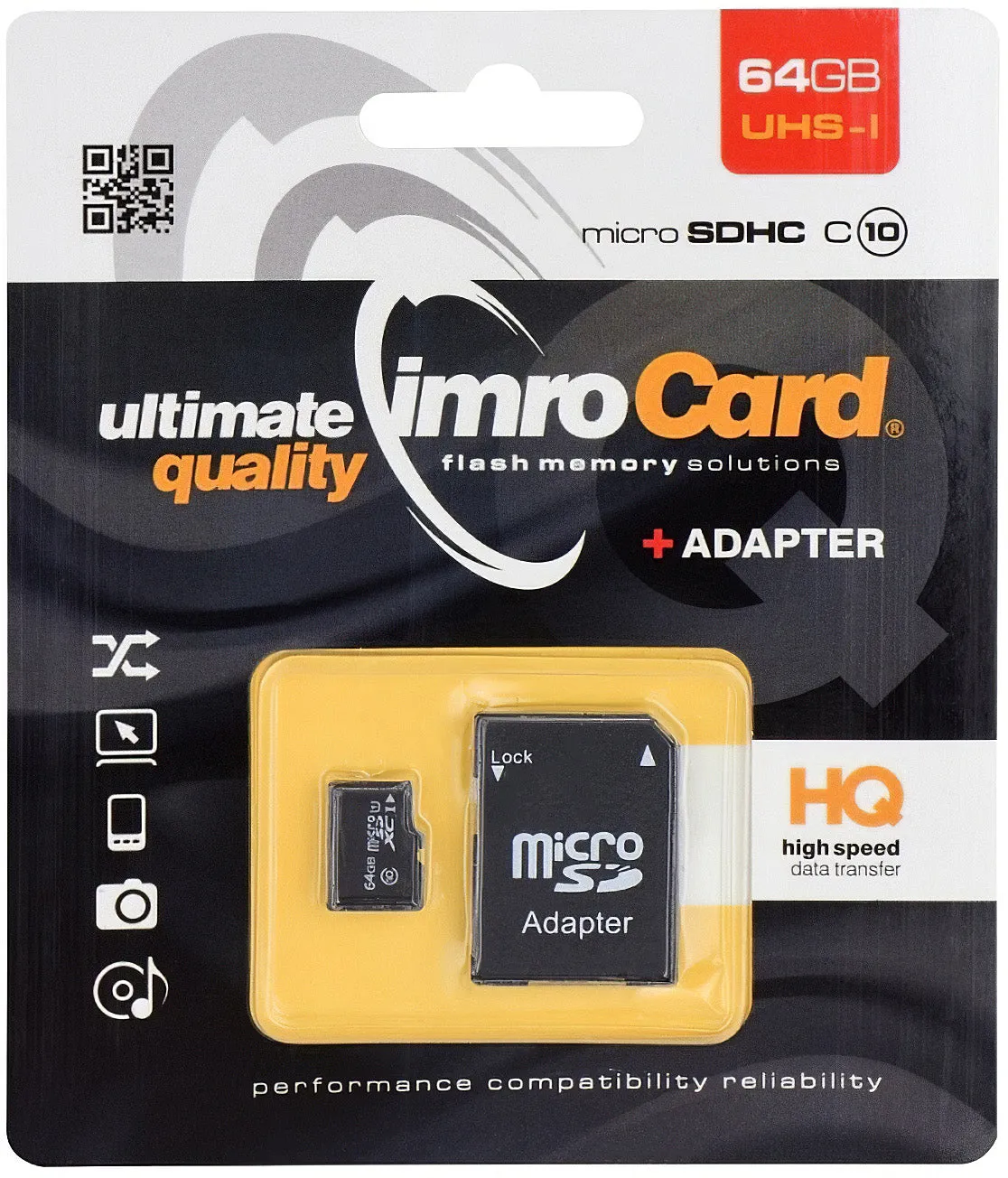 Scheda di memoria microSDXC Imro, 64Gb, Classe 10 / UHS-1 U1, con adattatore - immagine 1
