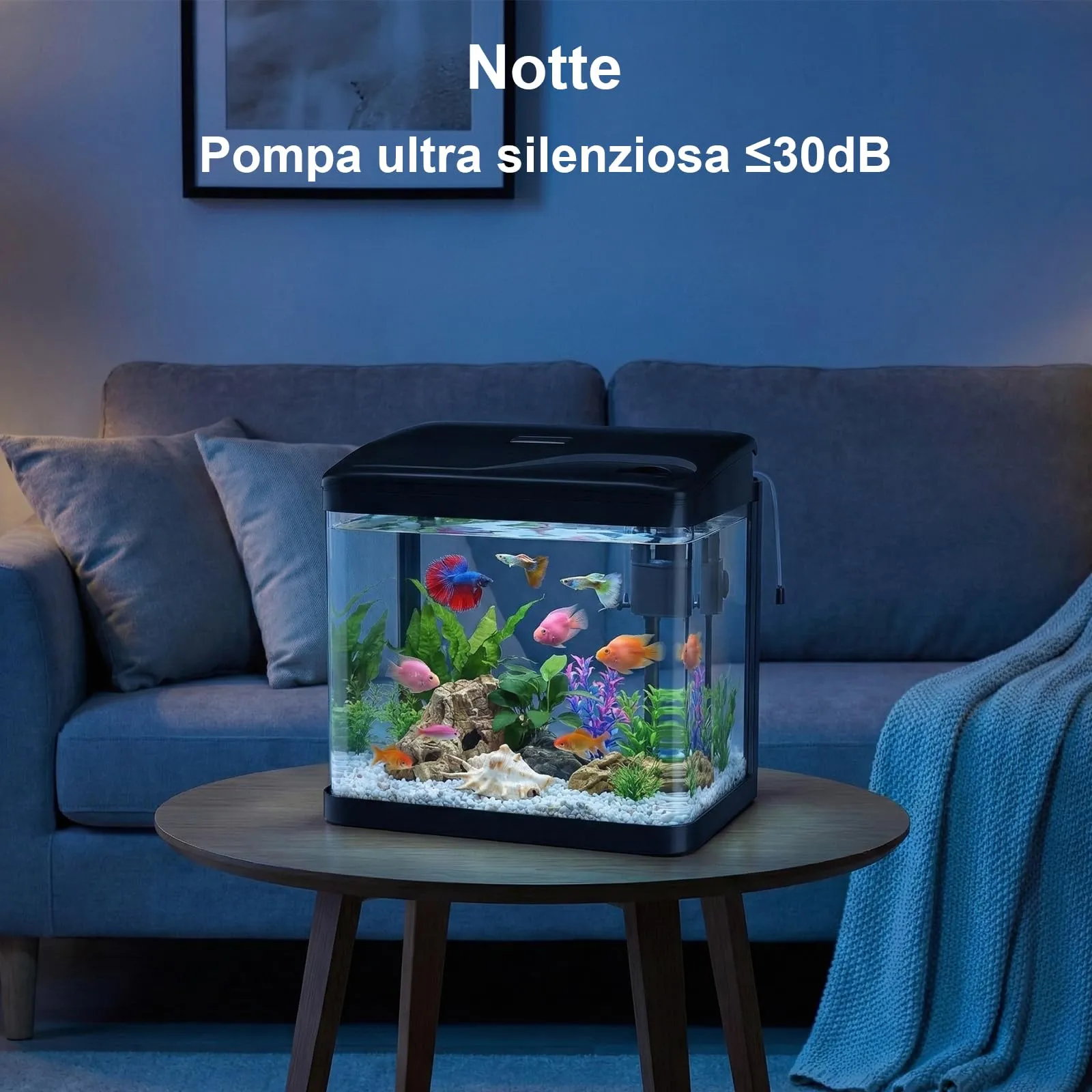 PUTINEI Acquario in Vetro 6 Litri,Acquario Completo Acquarios Per Pesci Rossi,con Illuminazione a LED e Sistema di Filtraggio,Nero,Set Per Principianti - immagine 2
