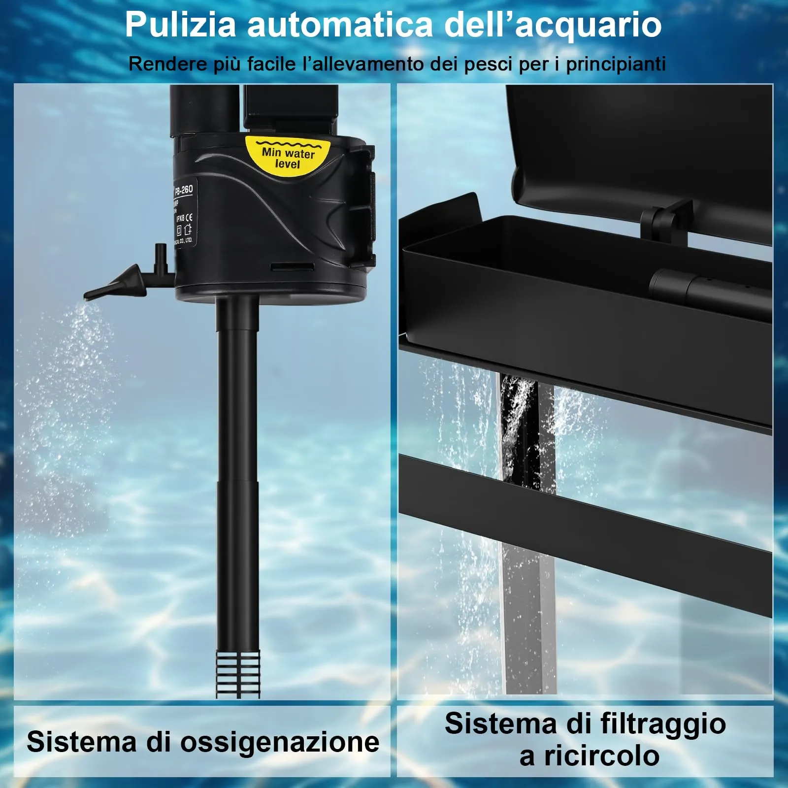 PUTINEI Acquario in Vetro 6 Litri,Acquario Completo Acquarios Per Pesci Rossi,con Illuminazione a LED e Sistema di Filtraggio,Nero,Set Per Principianti - immagine 4