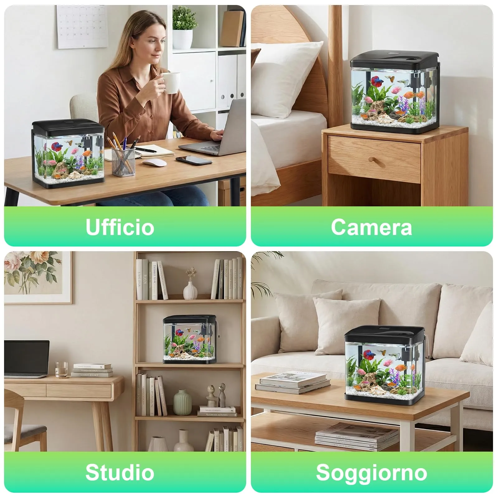 PUTINEI Acquario in Vetro 6 Litri,Acquario Completo Acquarios Per Pesci Rossi,con Illuminazione a LED e Sistema di Filtraggio,Nero,Set Per Principianti - immagine 6