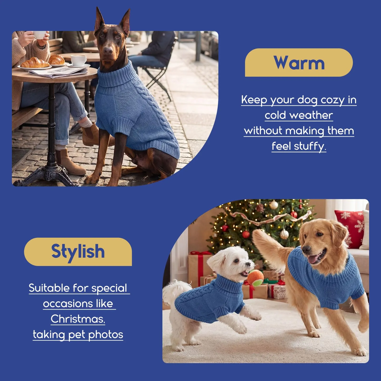 ASENKU Maglione Invernale per Cani Taglia 3XL Grande, Maglioncino Treccia Collo Alto con Foro Guinzaglio per Doberman Golden Retriever Labrador, Maglia Confortevole per Passeggiate Fredde - immagine 8