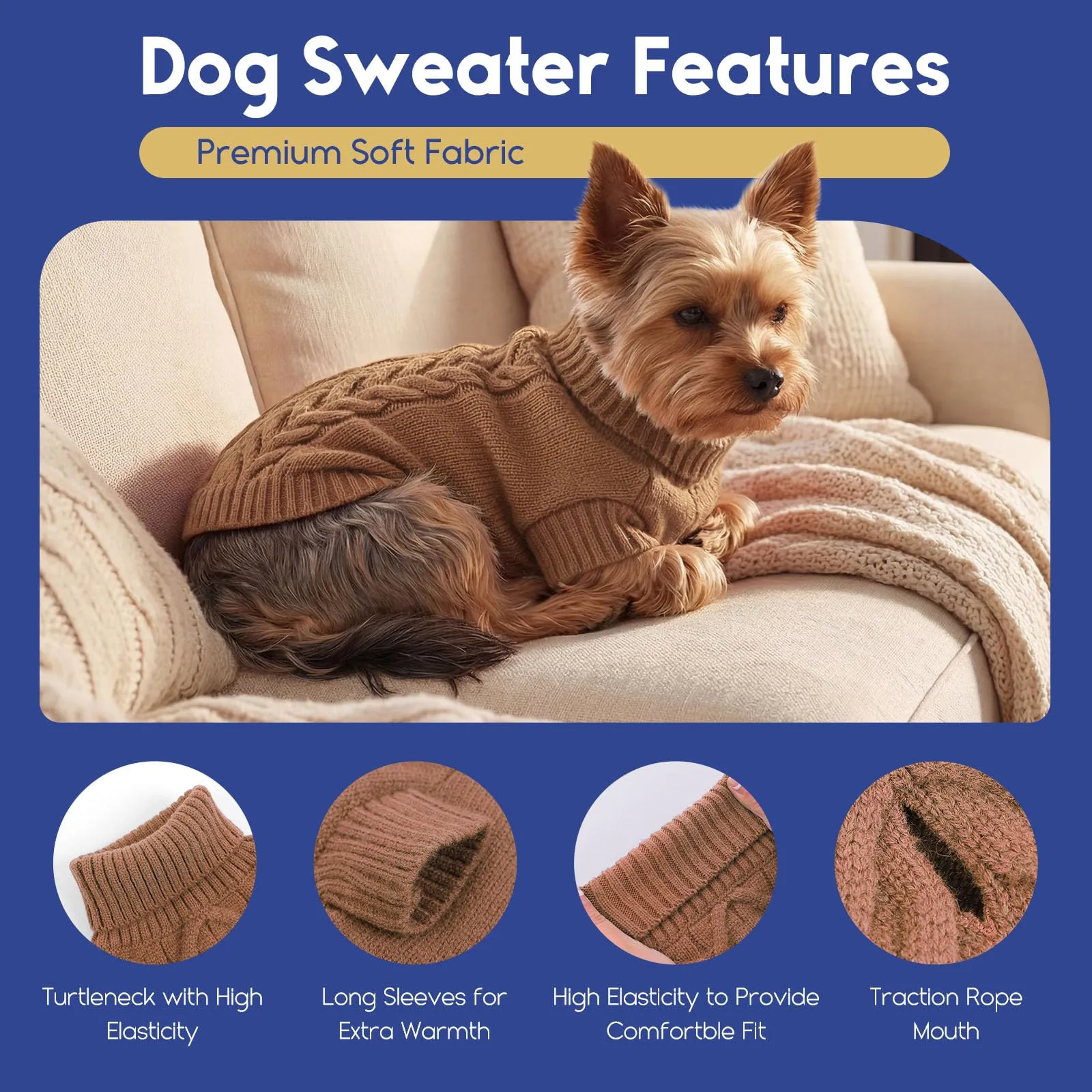 ASENKU Maglione Invernale per Cani Taglia 3XL Grande, Maglioncino Treccia Collo Alto con Foro Guinzaglio per Doberman Golden Retriever Labrador, Maglia Confortevole per Passeggiate Fredde - immagine 3