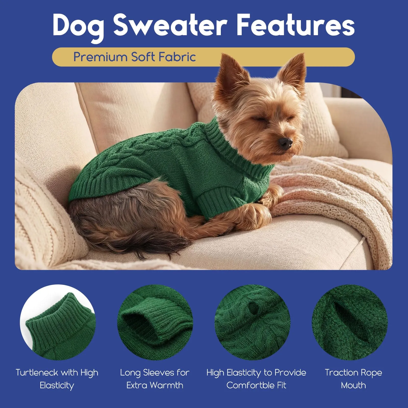 ASENKU Maglione Invernale per Cani Taglia 3XL Grande, Maglioncino Treccia Collo Alto con Foro Guinzaglio per Doberman Golden Retriever Labrador, Maglia Confortevole per Passeggiate Fredde - immagine 3
