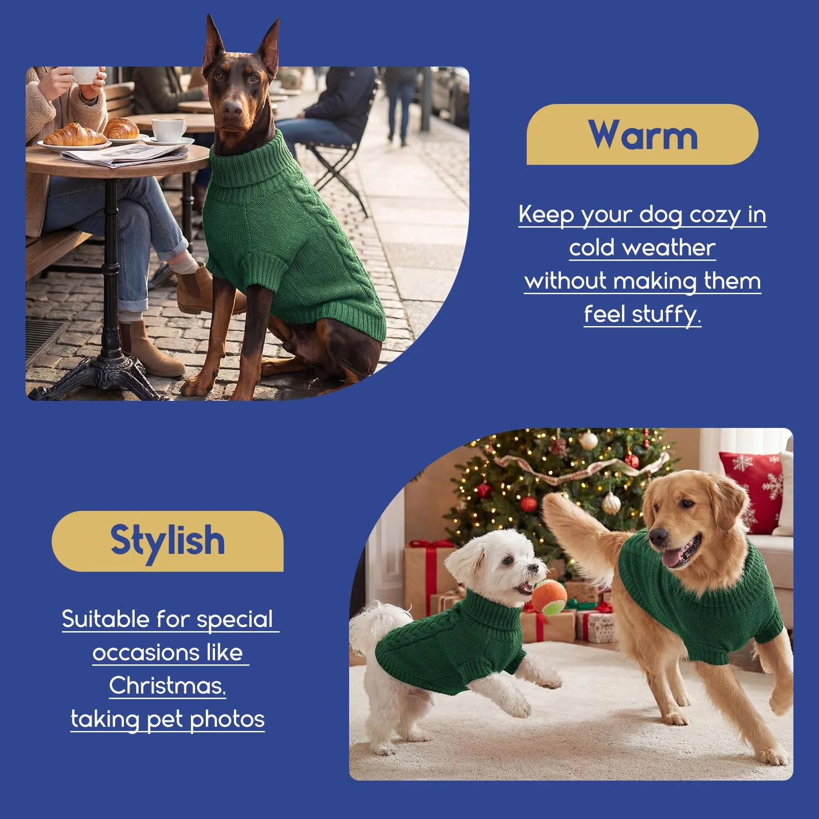 ASENKU Maglione Invernale per Cani Taglia 3XL Grande, Maglioncino Treccia Collo Alto con Foro Guinzaglio per Doberman Golden Retriever Labrador, Maglia Confortevole per Passeggiate Fredde - immagine 8