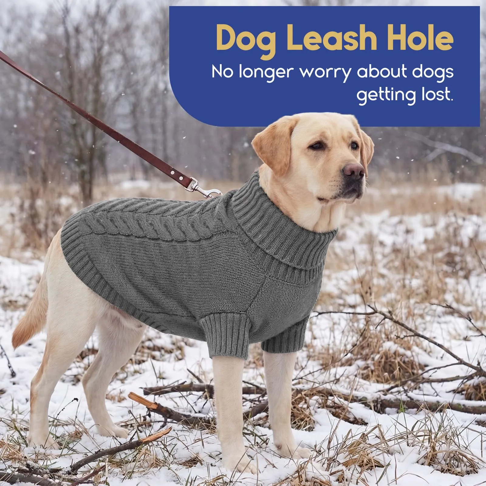 ASENKU Maglione Invernale per Cani Taglia 3XL Grande, Maglioncino Treccia Collo Alto con Foro Guinzaglio per Doberman Golden Retriever Labrador, Maglia Confortevole per Passeggiate Fredde - immagine 6