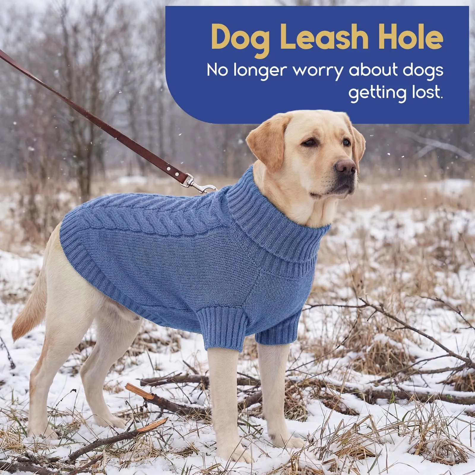 ASENKU Maglione Invernale per Cani Taglia 2XL Grande, Maglioncino Treccia Collo Alto con Foro Guinzaglio per Doberman Golden Retriever Labrador, Maglia Confortevole per Passeggiate Fredde - immagine 6