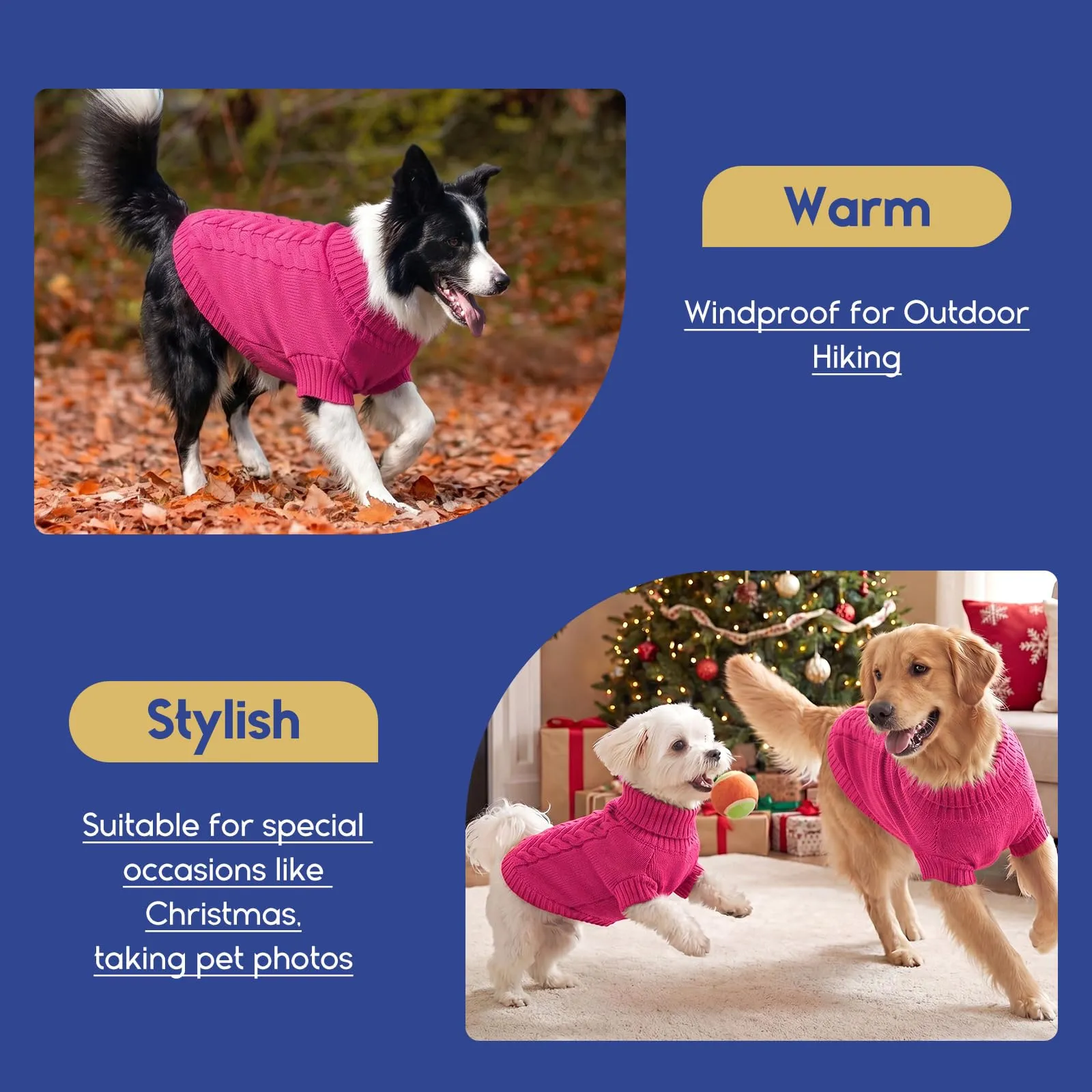 ASENKU Maglione Invernale Cane M Taglia Media, Maglioncino per Cani Treccia Collo Alto con Foro Guinzaglio per Barboncino Beagle Cocker Spaniel, Abbigliamento Caldo per Escursioni Invernali - immagine 8