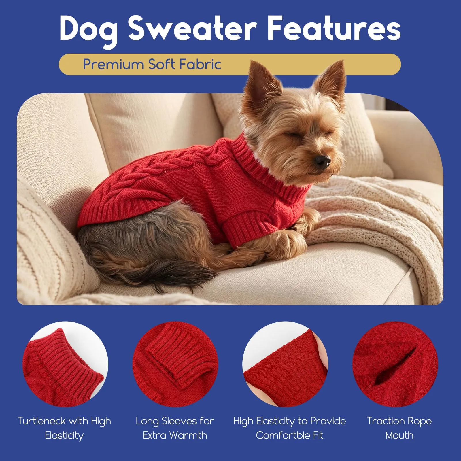 ASENKU Maglione Invernale per Cani Taglia 3XL Grande, Maglioncino Treccia Collo Alto con Foro Guinzaglio per Doberman Golden Retriever Labrador, Maglia Confortevole per Passeggiate Fredde - immagine 3