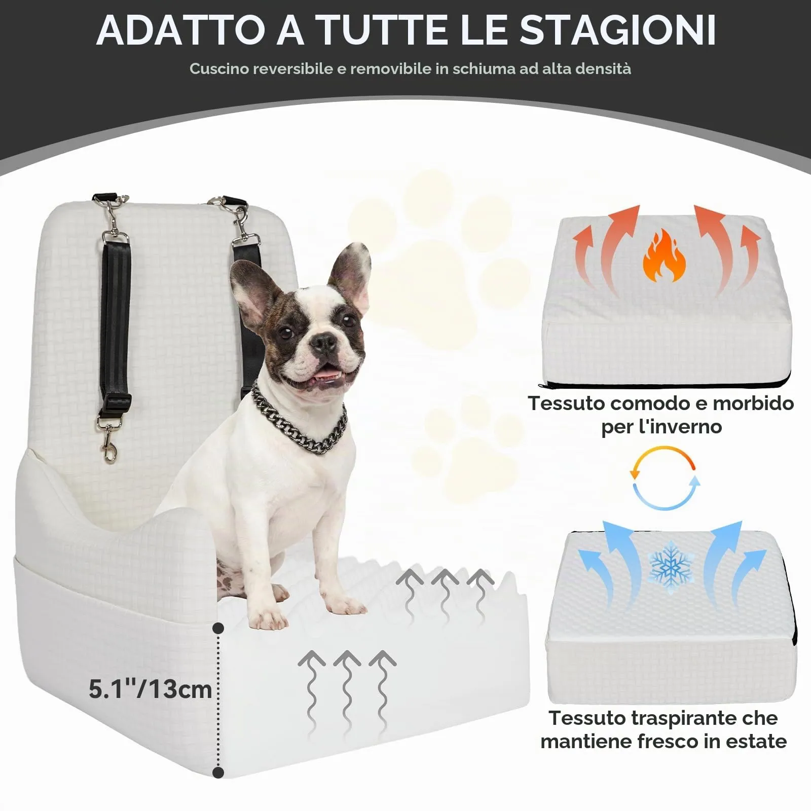 PETSFIT Seggiolino Auto per Cani di Taglia Piccola/Media fino a 15 kg – Sistema di Sicurezza Brevettato, Rialzo con Memory Foam da 13 cm, Sfoderabile e Lavabile, 2 Tasche Portaoggetti (Beige) - immagine 3