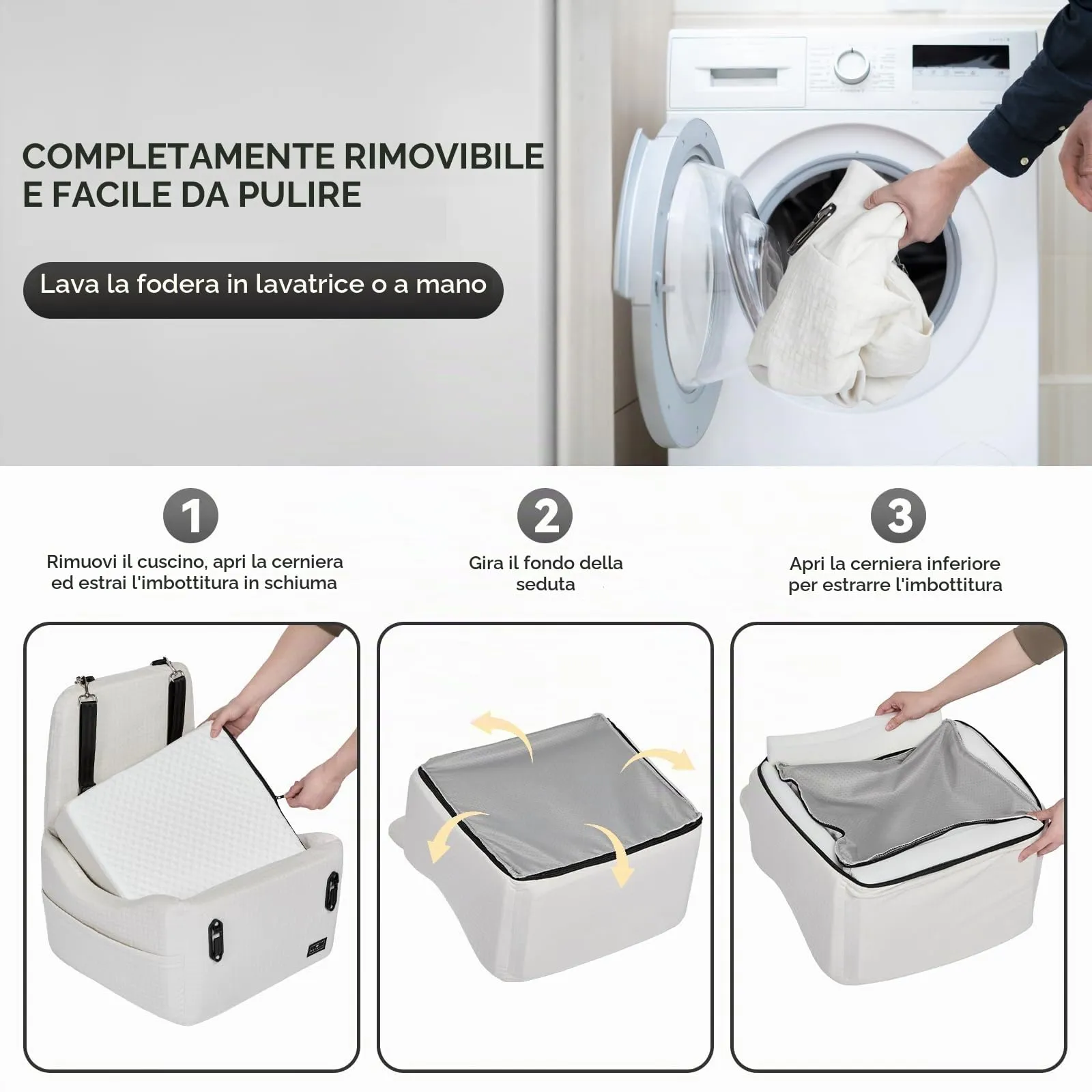 PETSFIT Seggiolino Auto per Cani di Taglia Piccola/Media fino a 15 kg – Sistema di Sicurezza Brevettato, Rialzo con Memory Foam da 13 cm, Sfoderabile e Lavabile, 2 Tasche Portaoggetti (Beige) - immagine 8